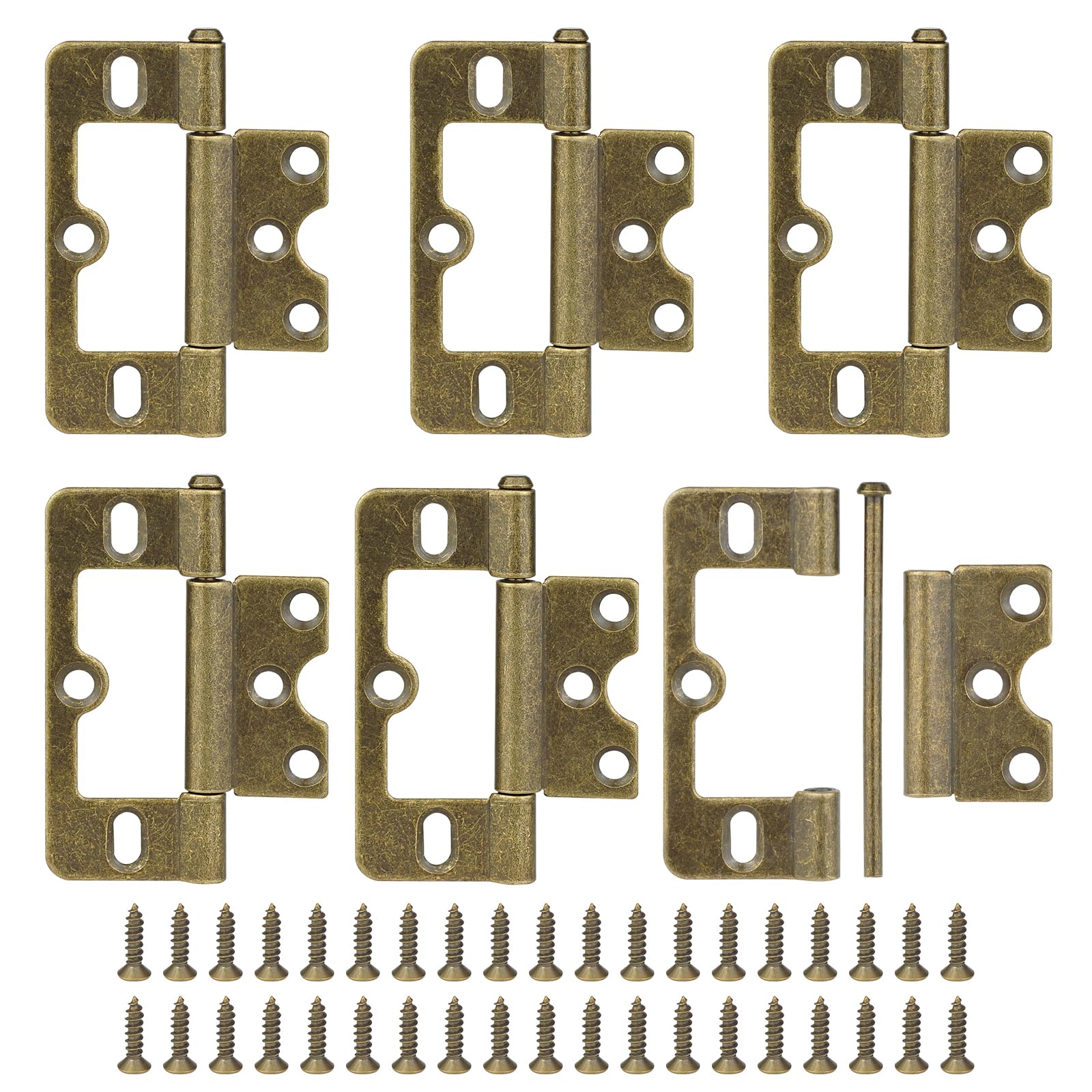 JJWNMLL Door Hinges 6pcs, Flush Hinges Bronze -76 * 34mm(3 Inch), Door Hinge Non-Mortise No Noise Bifold with Screws Door Hinge for Cabinet Window Cabinet Wardrobe — image 1