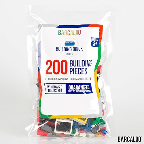 Miniatura 4 de Barcaloo Juego de 200 piezas de ladrillos de construcción para ventanas, puertas y techos, 7 colores clásicos, incluye ventanas, puertas y piezas de
