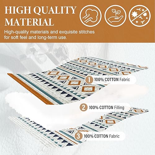 Miniatura 10 de SahSahCasa Juego de edredón tamaño King, 100% algodón, bohemio, juego de ropa de cama, colcha reversible bohemia a rayas ligeras para todas las