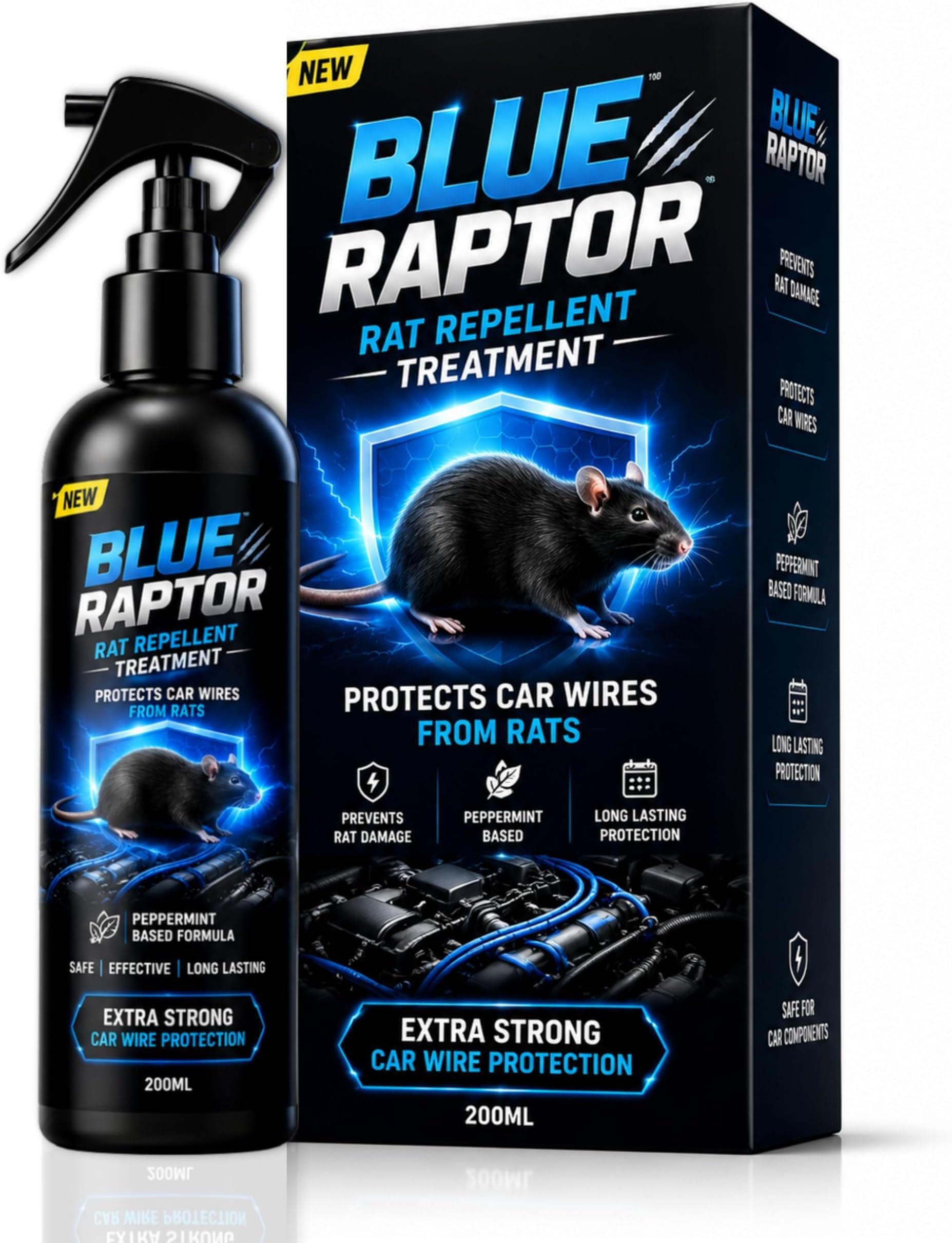 Shadow Securitronics Blue Raptor No Entry Rat Repellent Car Spray Highly Effective Easy to use, Odour Free Rodent Repellent Spray for Cars (Pack of 1-200ml - FORMULATION 3X