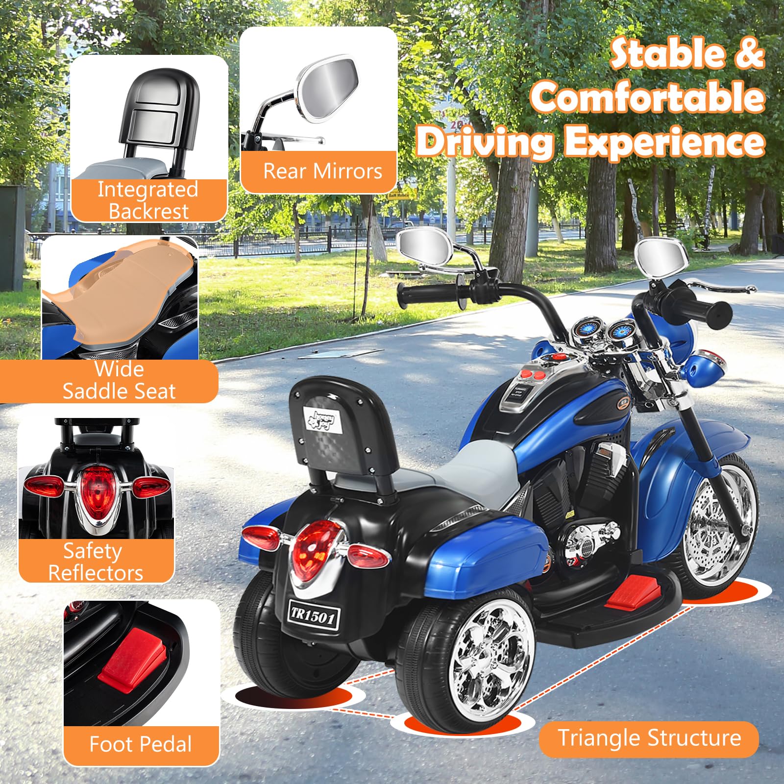 SOARS Moto Elettrica per Bambini 6V a 3 Ruote (Blu)