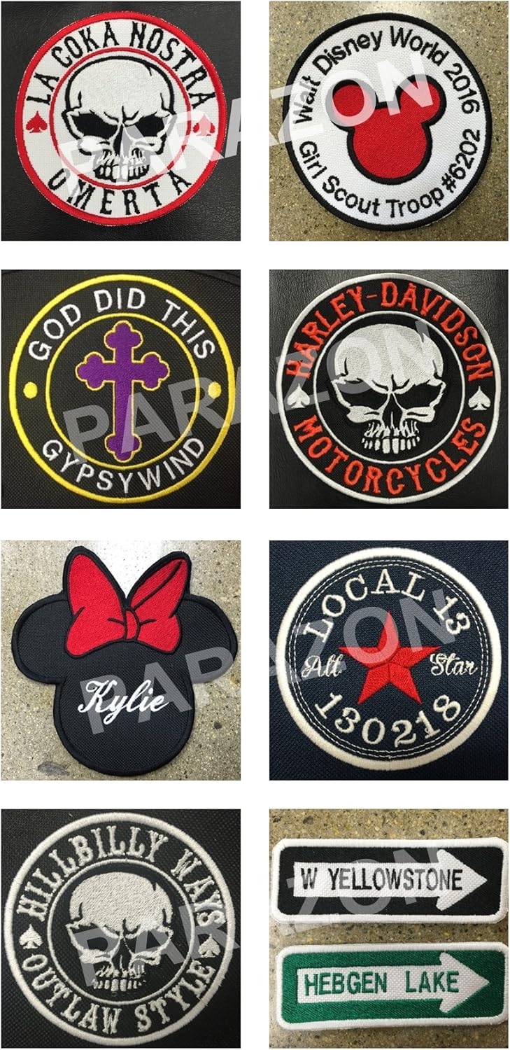 Custom Embroidered 14" Faux Leather Full Vest Set Rocker Patch Biker Patch (B) - 5 Piece