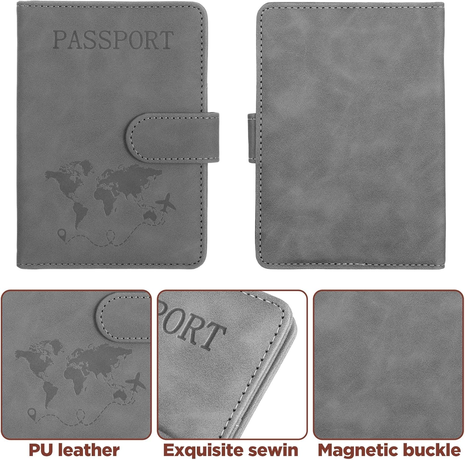 8 Pack Passport Holder for Travel, Passport Wallet Cover Case Waterproof RFID Blocking Passports Holders with Pen Holder Travel Must Haves Accessories, Passports Book Holders for Women and Men