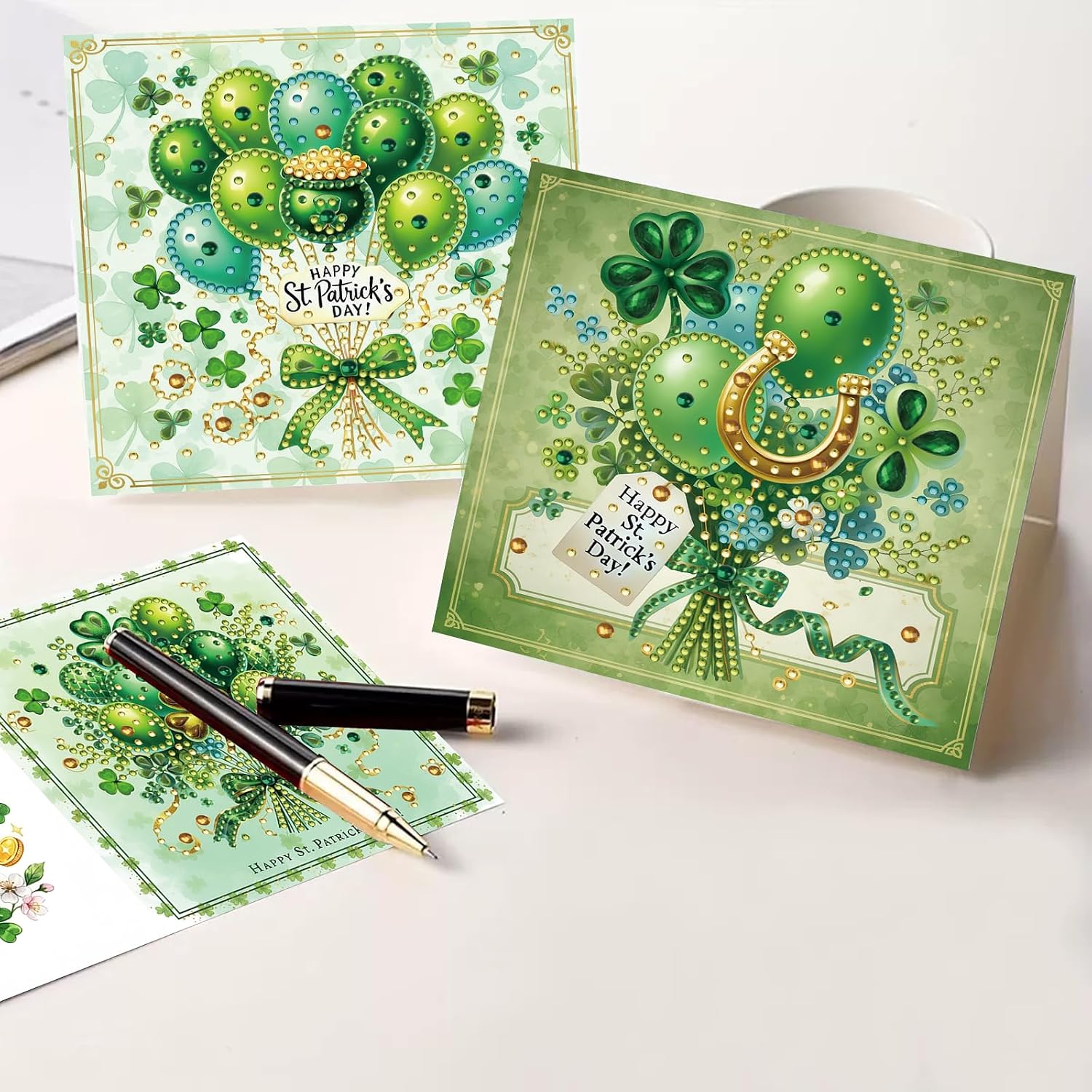 Diamond Art Painting Greeting Cards with Envelopes, Diamond Art St. Patrick's Day Folding Card Present-2PCS-A