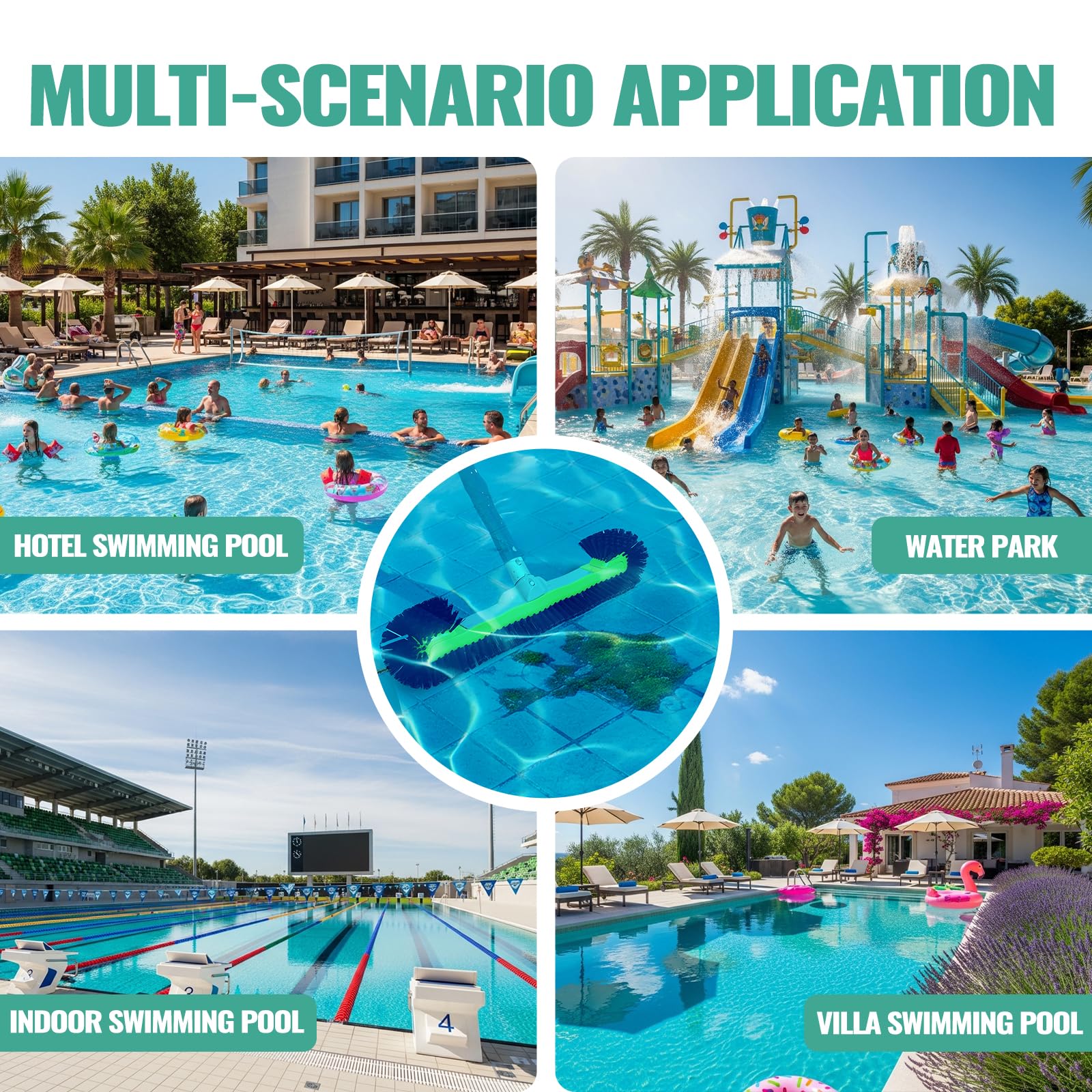 Cabezal de cepillo de piscina para limpiar paredes con cerdas hemisféricas, resistente para piscinas enterradas/sobre el suelo, cepillo para limpiar suelos de azulejos, piscinas de vinilo, fibra de