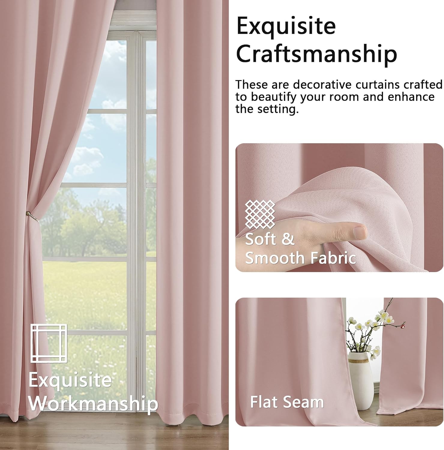 Simplebrand Blush Extra Long 10ft Curtains for Patio 120 Inches Long 2 Panels Set, Room Darkening Light Blocking Solid Thermal Insulated Energy Saving Grommet Noise Reducing Curtains, 50 Wx120 L