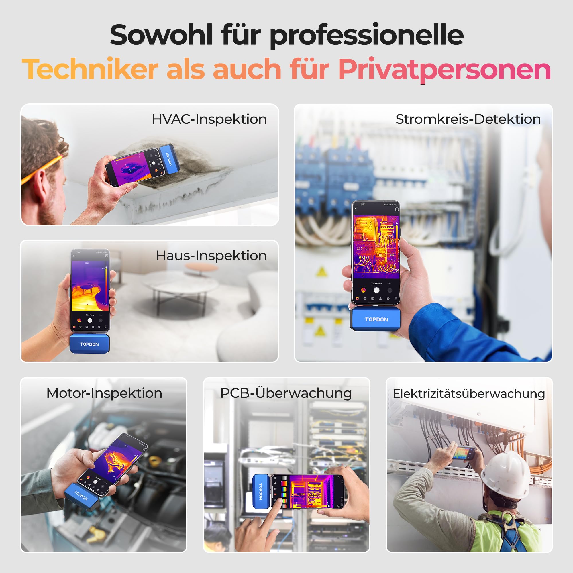 TOPDON TC001 Plus Wärmebildkamera Android, 512x384 TISR-Auflösung mit Visueller Kamera, –20°C~550°C Temperaturbereich, 25Hz Bildfrequenz, Dual-Objektiv Wärmebildkameras für Smartphone,Tablet und PC