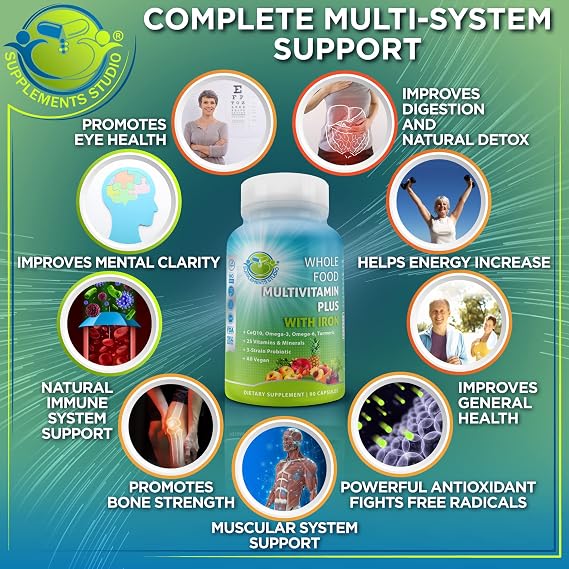 Gut & Immune Health Bundle - 3-in-1 Probiotic (50 Billion CFU, 10 strains) with Digestive Enzymes & Prebiotics & Vegan Whole Food Multivitamin with Iron enriched with Fruits & Veggies - Vegan, Non-GMO