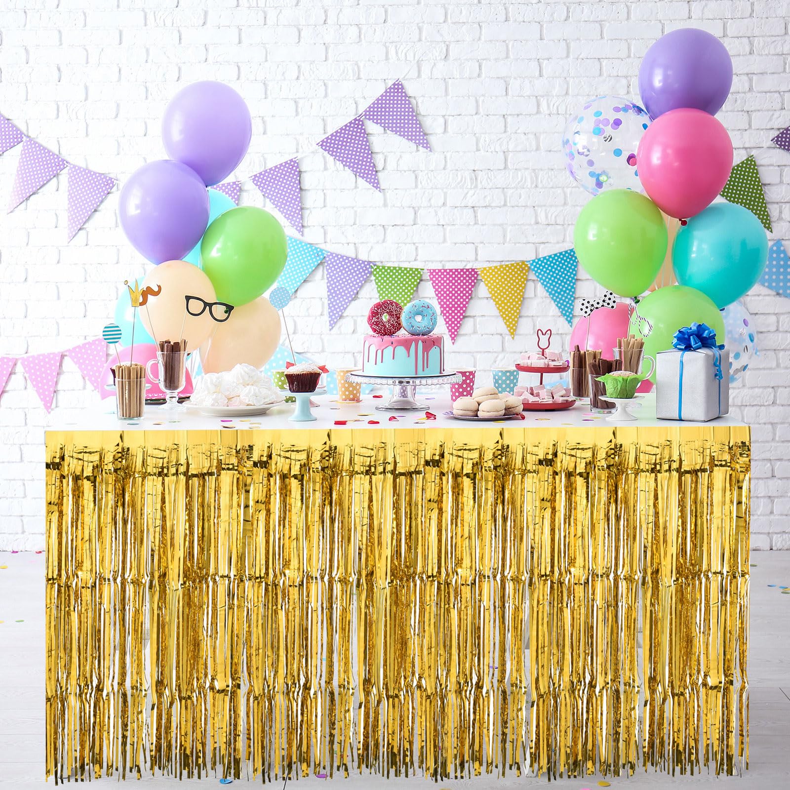 QUARKZMAN 4 Pz 29x108 Pollici Gonne Tavolo Orpelli Frange Lamina Nera Frangia Tinsel per Tavoli Rettangolari Tende Sfondo Orpelli per Decorazione Nozze, Feste Compleanno