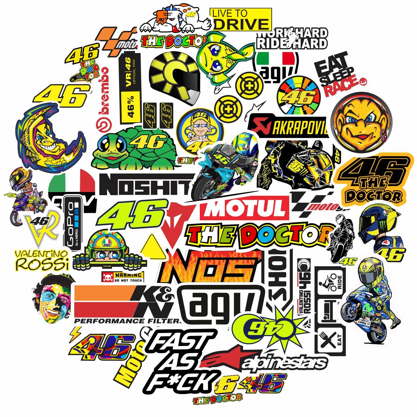 Valentino Rossi 46 The Doctor Motorcycle Racing Sticker Pack, Multicolor Vinyl Decals, 50+ Stickers-image-33