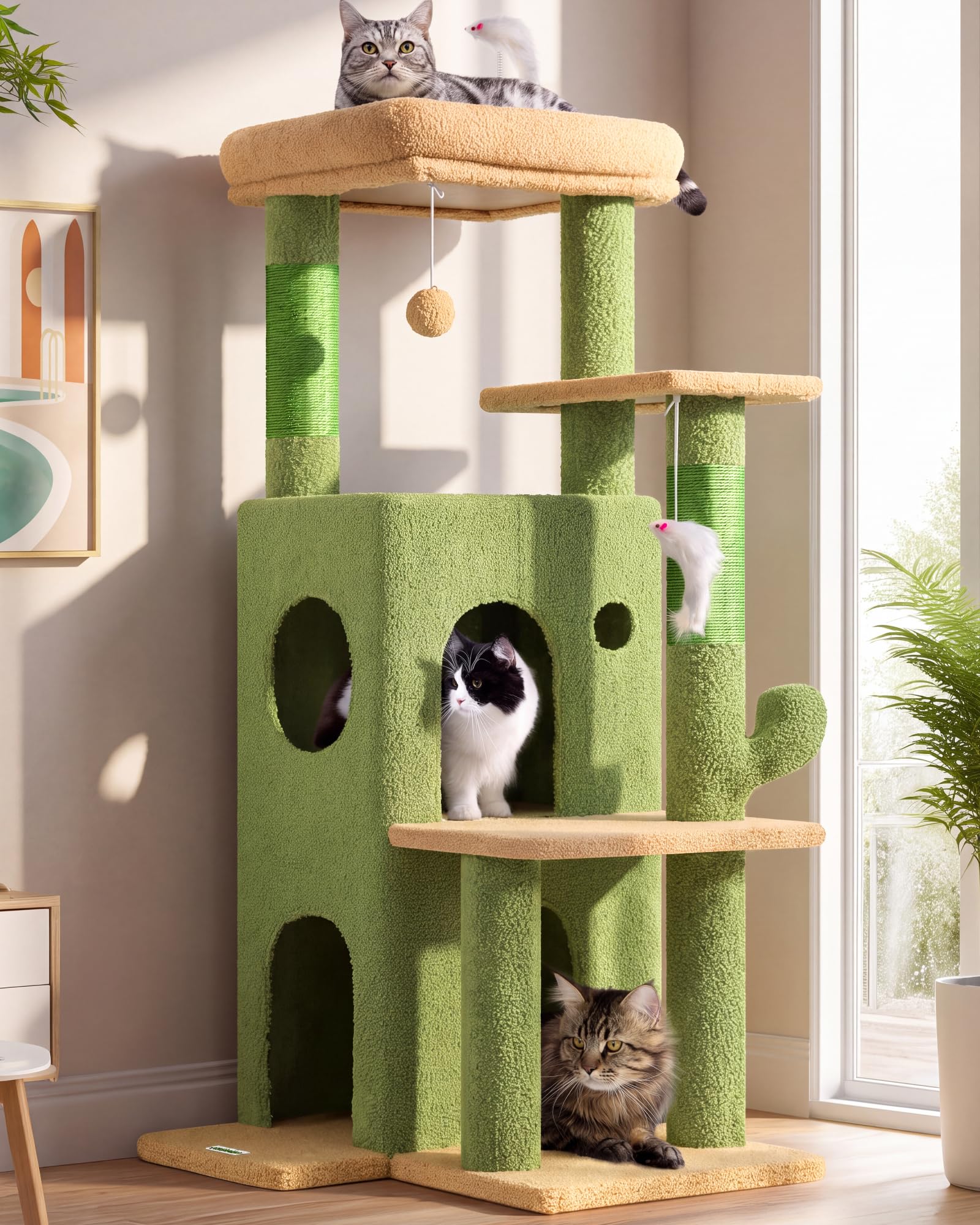 Globlazer Cactus Cat Tree Tower for Indoor Cats Large Adult, FC50, Green