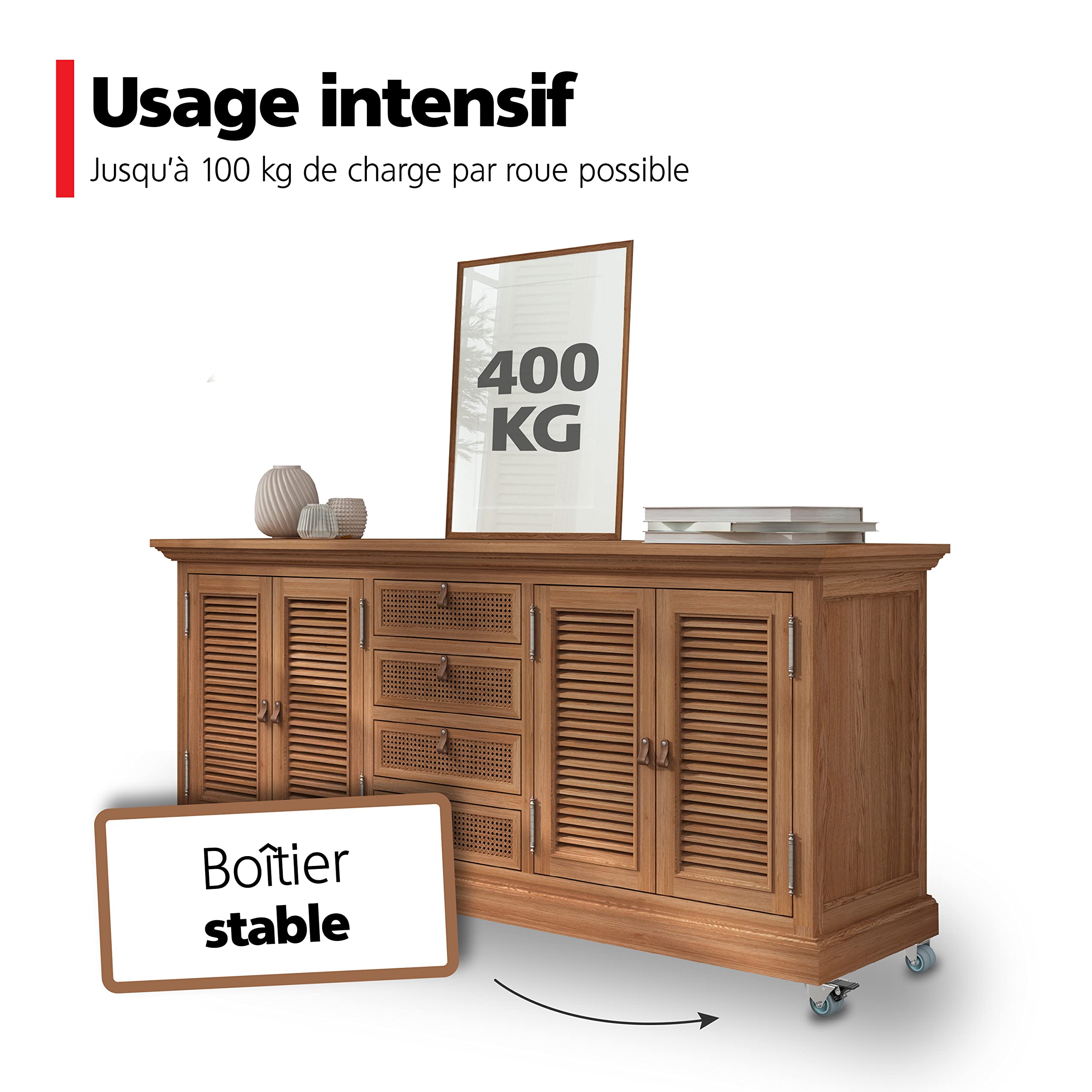 RAVN HAMAN Jeu de 4 Roulettes pour meubles 50 mm - Roulettes pivotantes avec frein jusqu'à 100 kg par roue - Roulettes charge lourde pour usage intérieur et extérieur - Roulettes industrielles