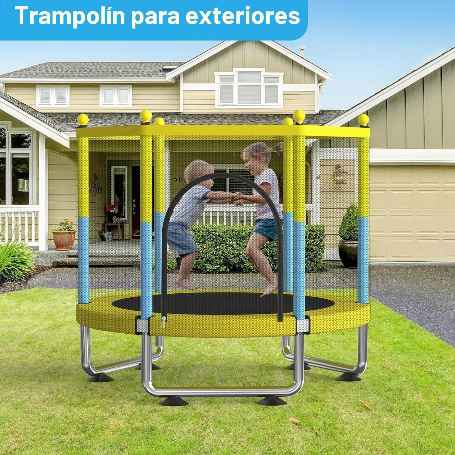Trampolín de 150 cm para niños, para exterior e interior, con red de seguridad, ajustable 150 kg, para niños y niñas de 3 a 8 años