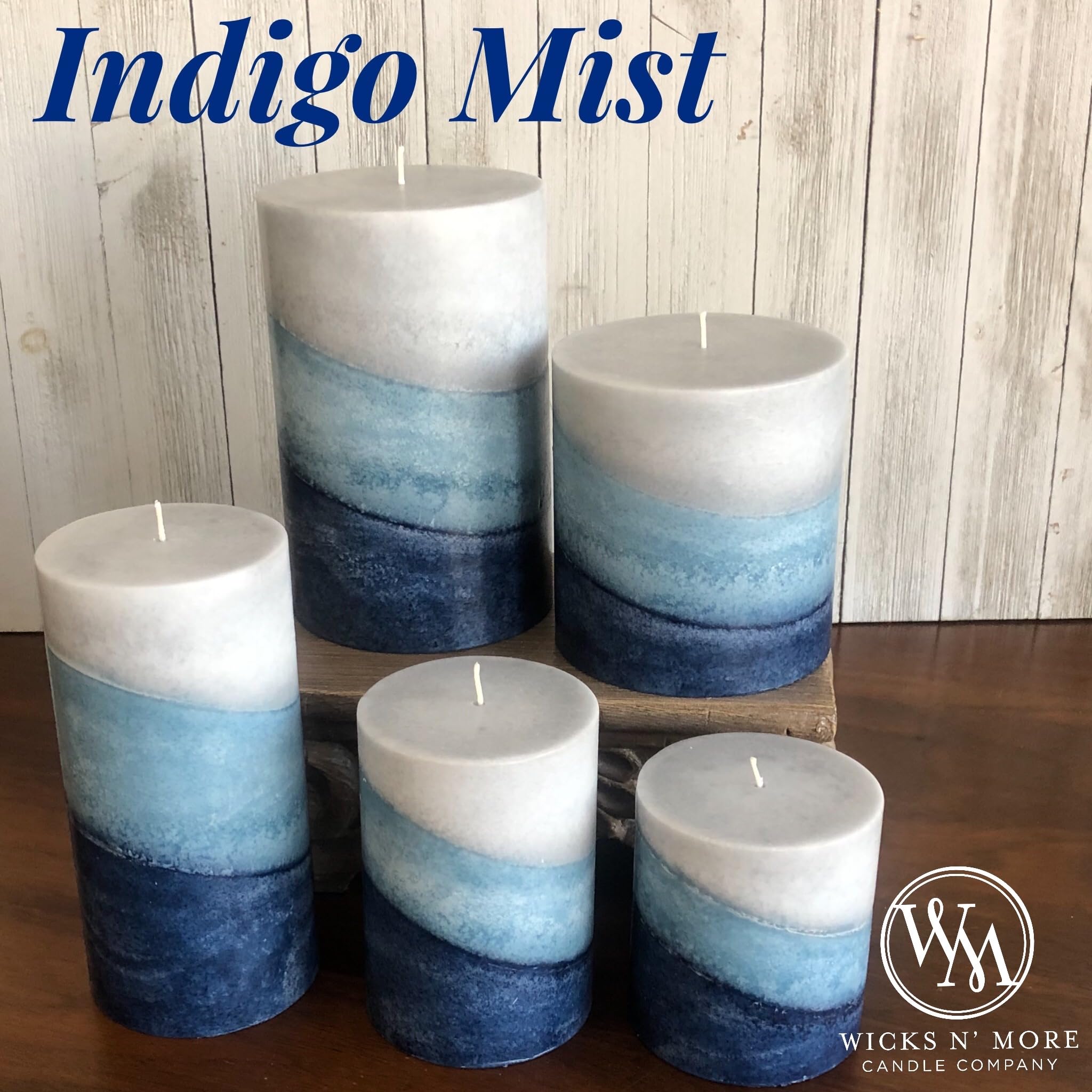 Wicks N More Ręcznie robione świece filarowe Indigo Mist (3 x 3)