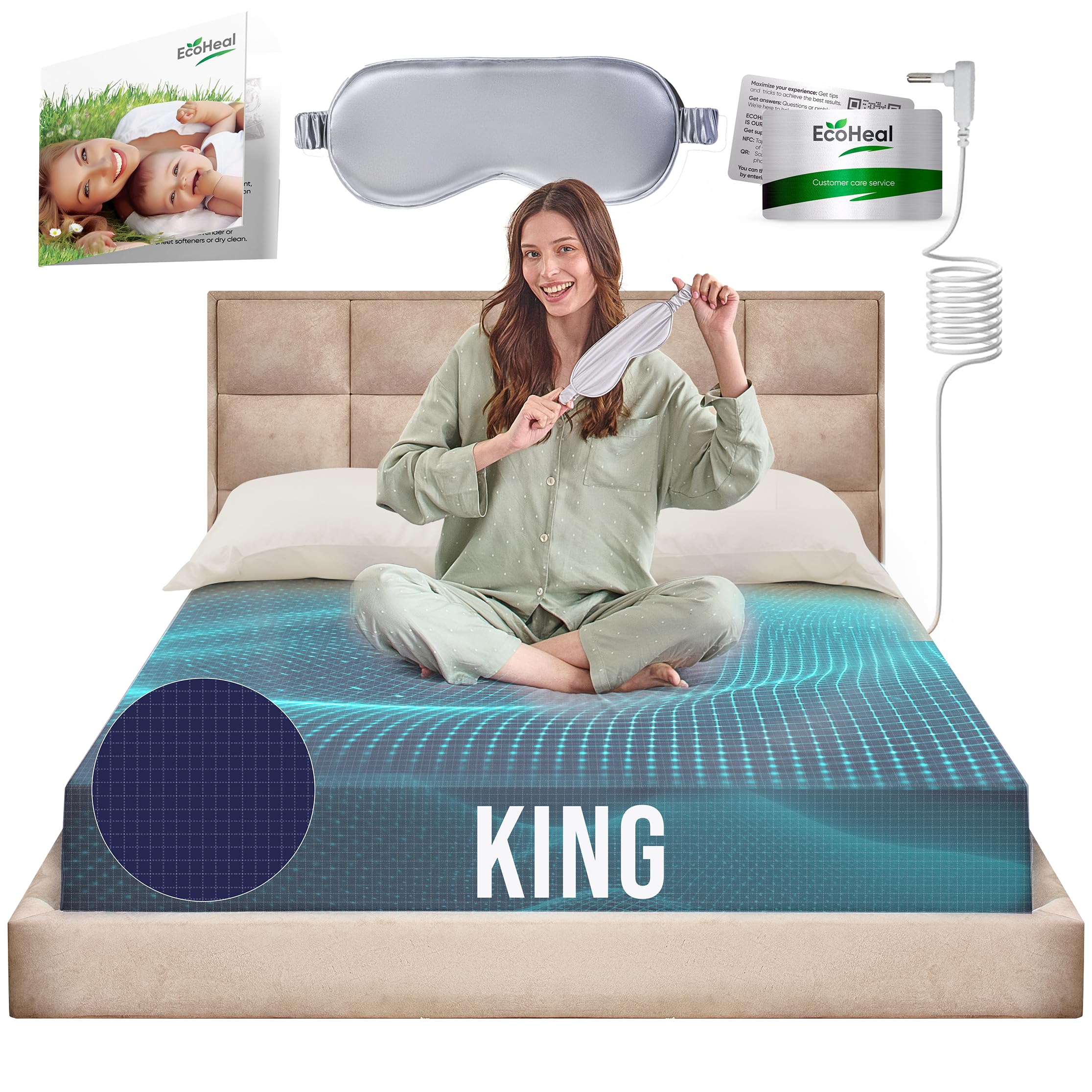 Ecoheal Dark Blue Earth Grounding Sheets King Size With 12% Silver Fiber & 4% Silk & 84% Cotton - Quality Certified Grounded Well Bed Sheet - Conductive Fitted Sheet For Better Sleep