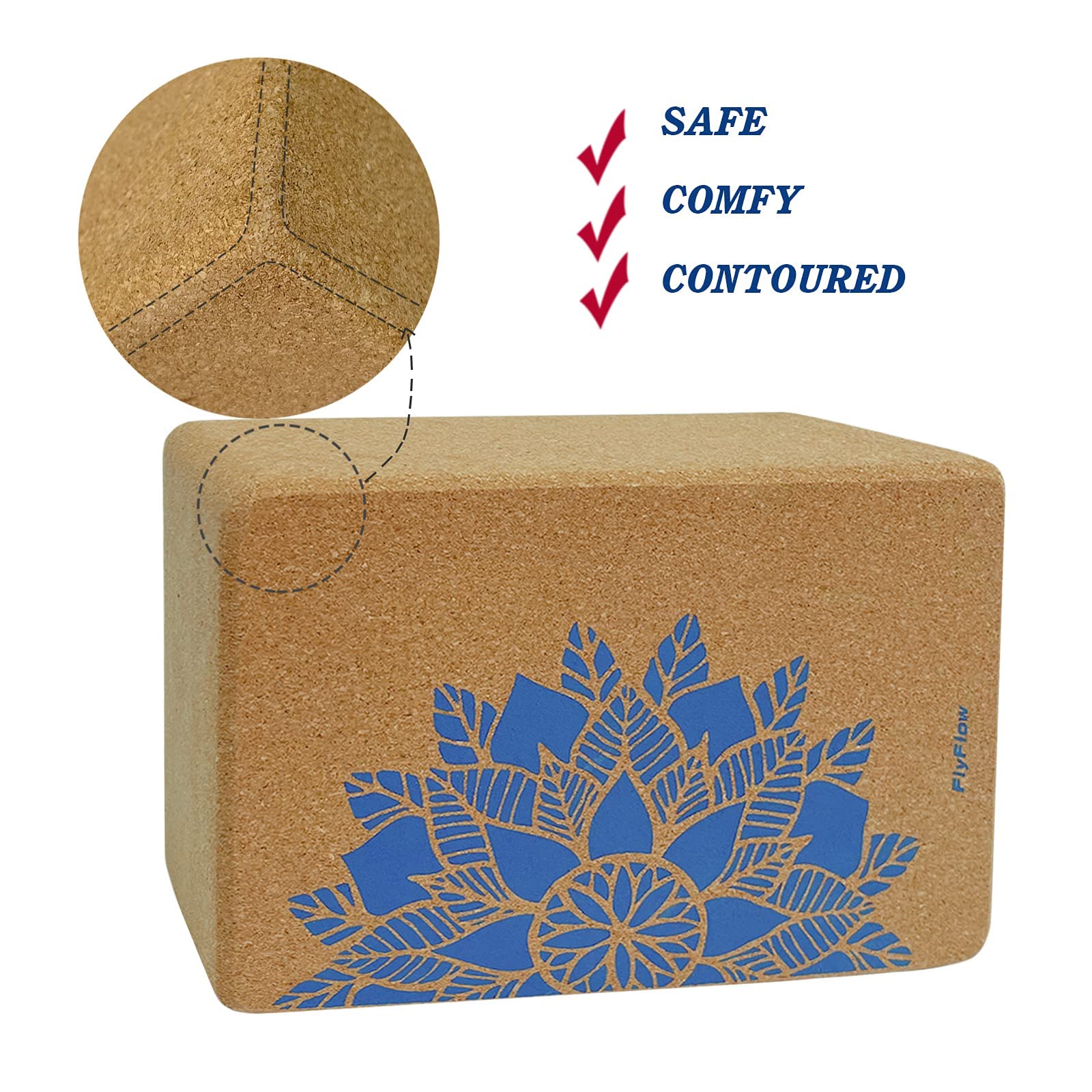 FlyFlow Kork-Yoga-Blöcke, 2 Stück, natürlich und umweltfreundlich, Übungsblock, 22,9 x 15,2 x 10,2 cm, für Yoga, Pilates und Gleichgewichtstraining