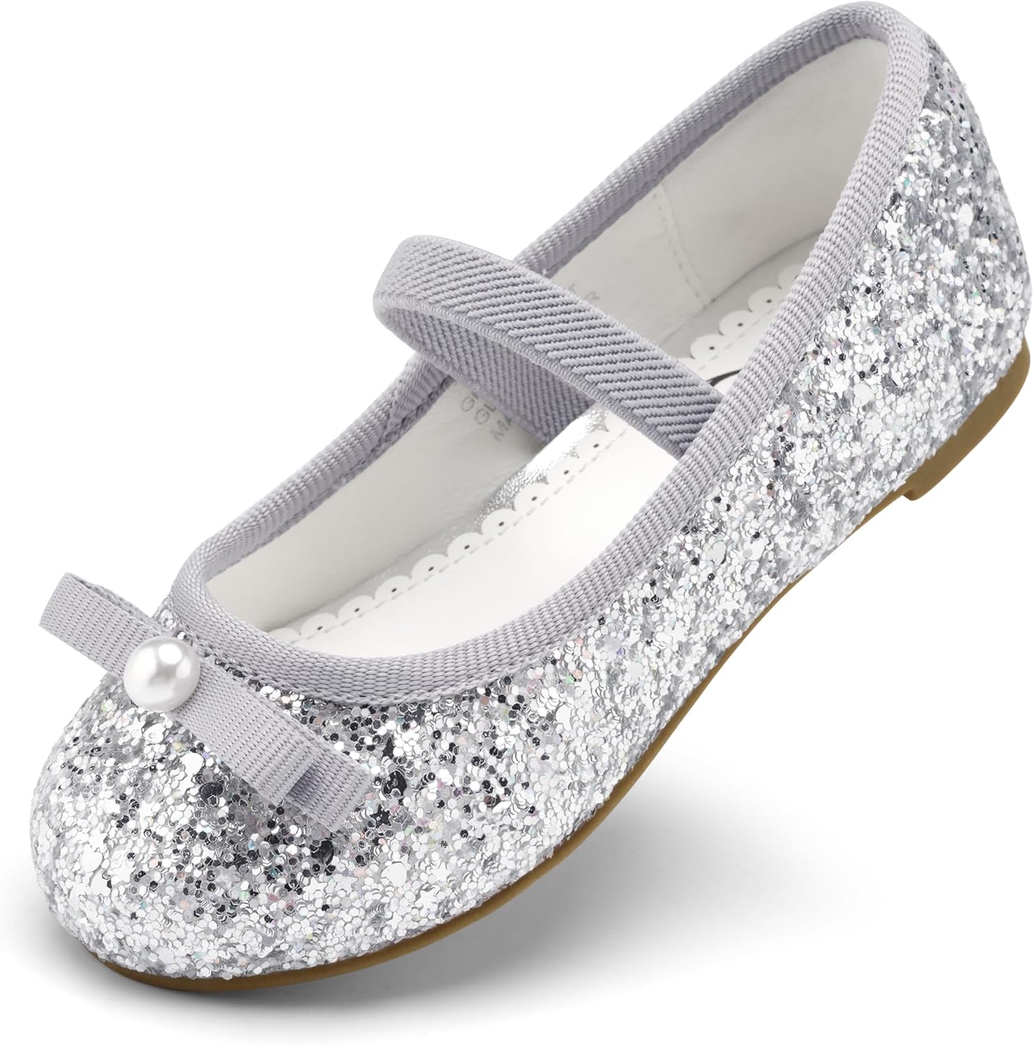 Stelle Girls Glitter Dress Shoes Flower Wedding Mary Jane Ballet Flats with Strap Toddler/Little/Big Kids