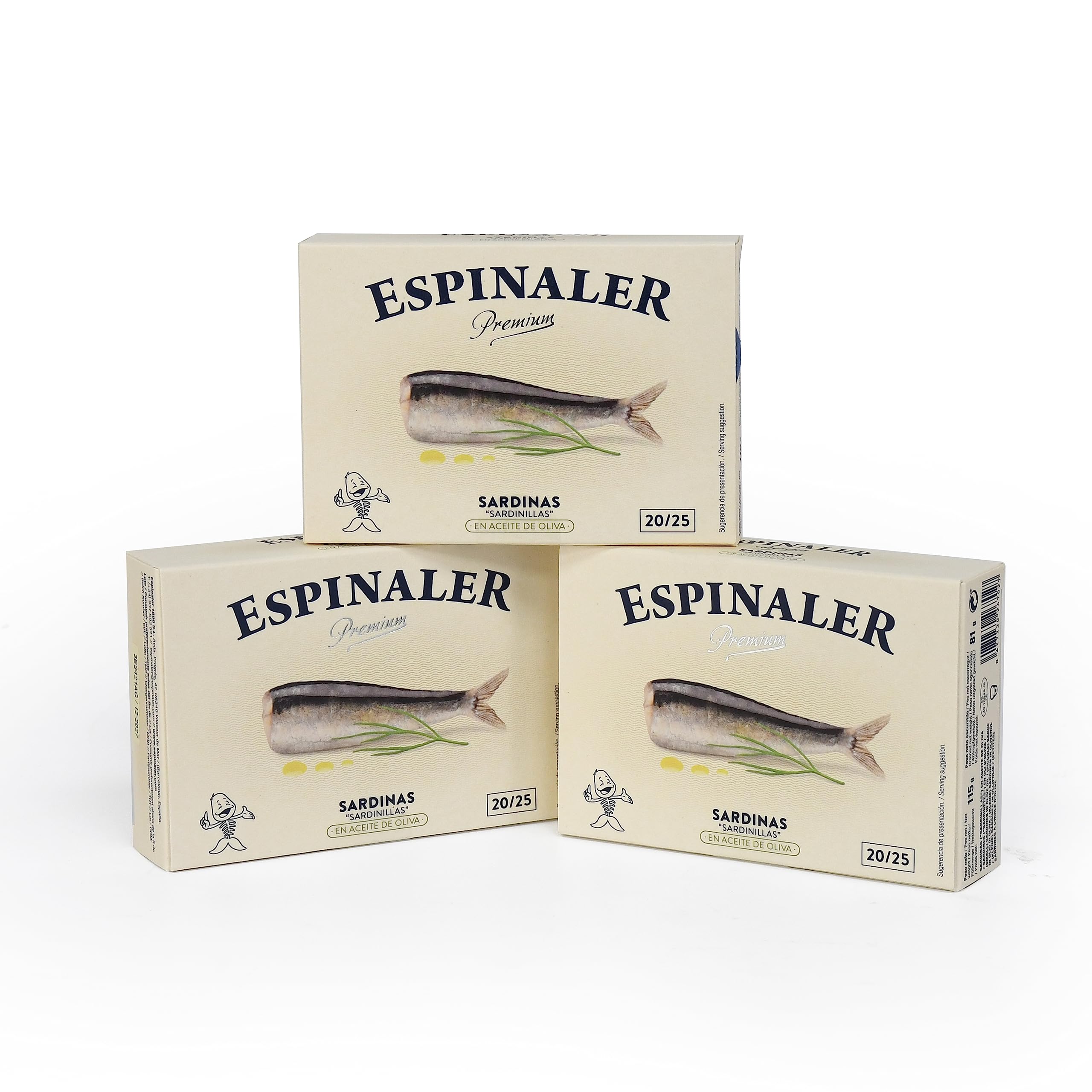 Espinaler Sardine Premium in olio d'oliva - Confezione da 3 lattine da 20-25 sardine in scatola - Sardine in scatola gourmet in olio - Sardine per l'aperitivo o per cucinare.