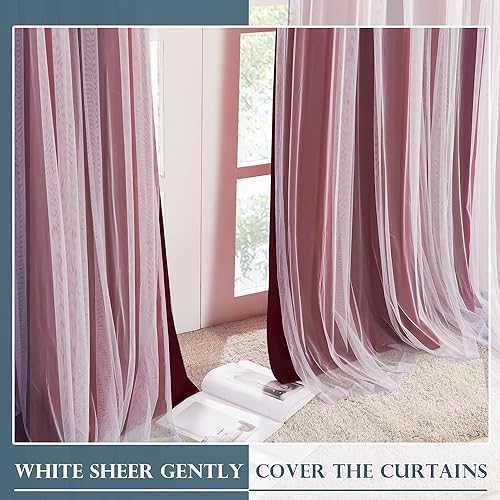 Miniatura 7 de PONY DANCE - Cortinas opacas con superposición transparente - Cortinas para oscurecer la habitación y capas transparentes, cortinas con ojales para