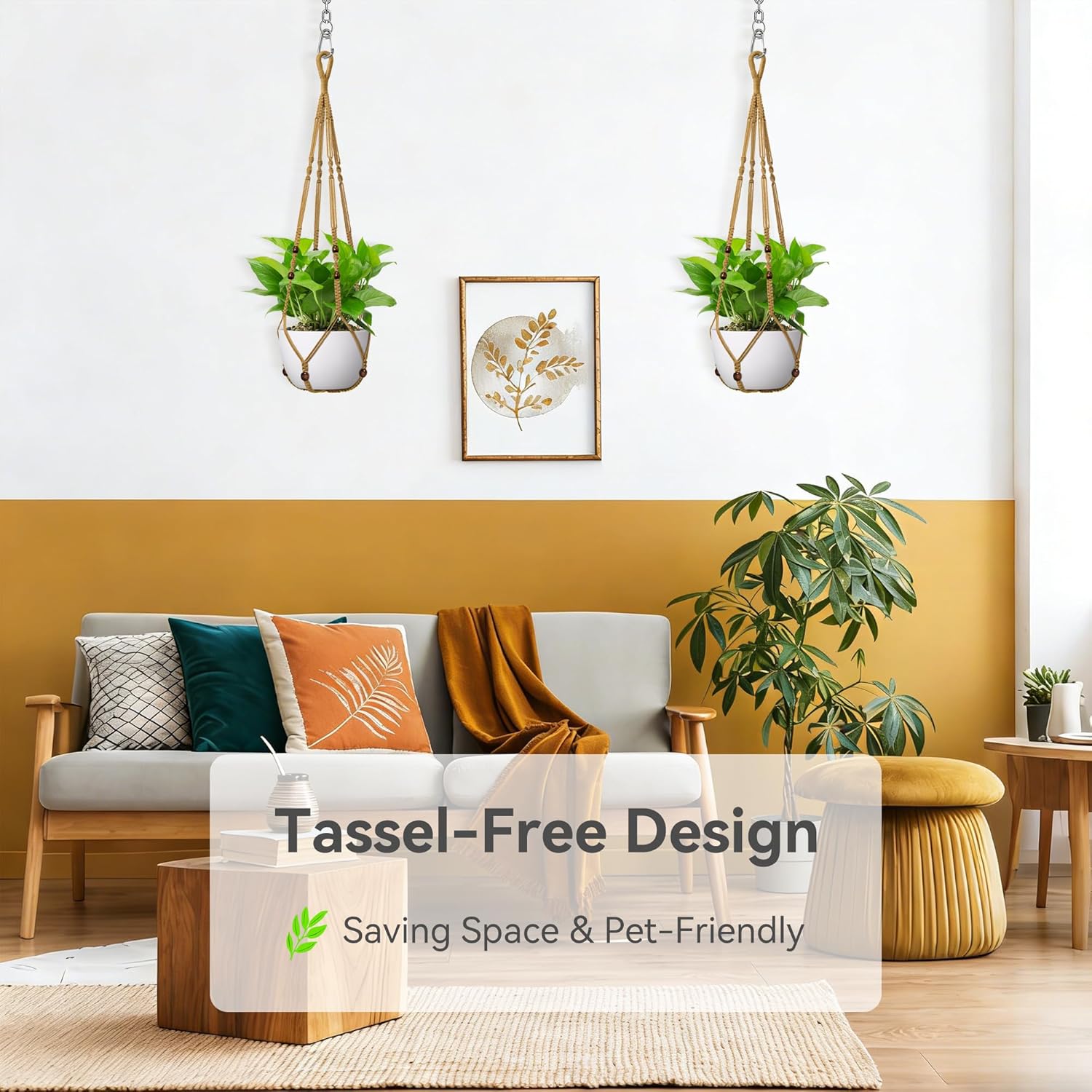 USLAI Macrame Plant Hanger Indoor Outdoor, Fits 4 to 15 Inch Pots, Strong Hanging Planter Holder, Boho Home Decor, 35 Inch, Brown, Set of 3 (POTS NOT Included)