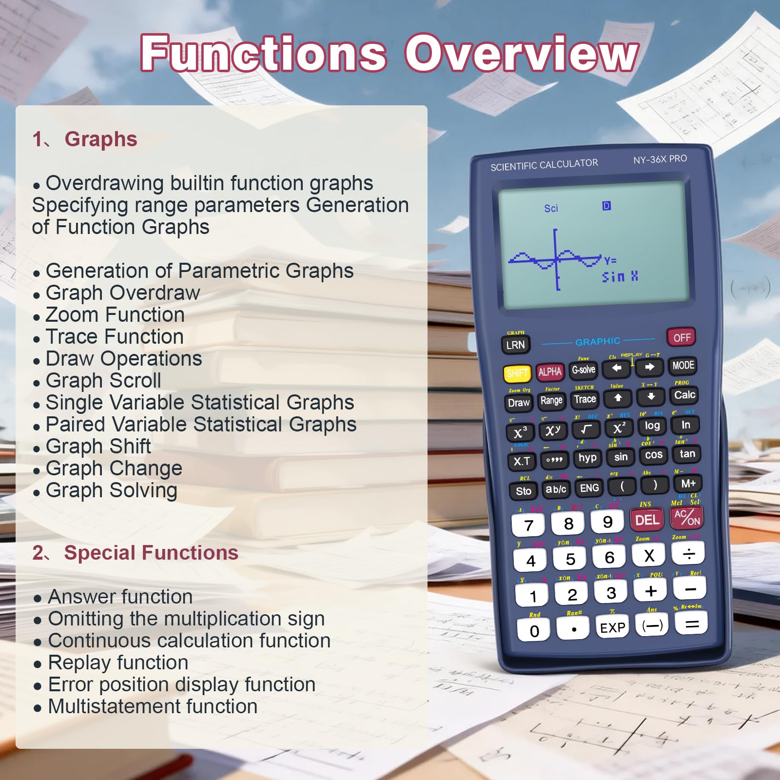 Calcolatrici scientifiche grafiche GUYUCOM 36X Pro Calcolatrici da ufficio per scuola superiore con 360 funzioni Calcolatrice finanziaria Desktop Multi-Line 13 cifre Display da 3 pollici Forniture