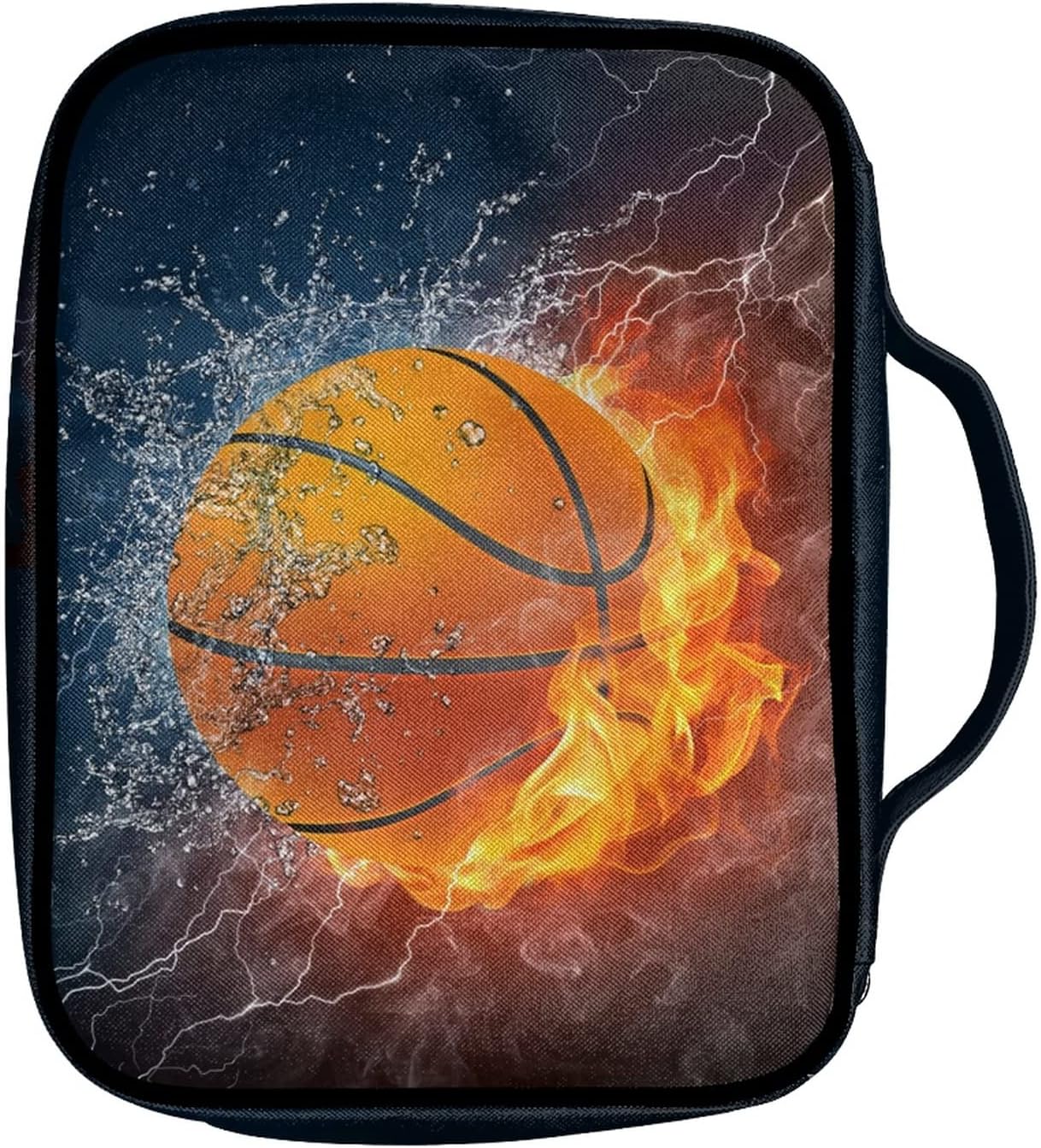 Coldinair Fire Water Basketball Print Bible Case for Men Boys Teens,Bible Cover Bags Carrying Book Case Church Bag Bible Protector with Handle and Zippered Pocket image 2
