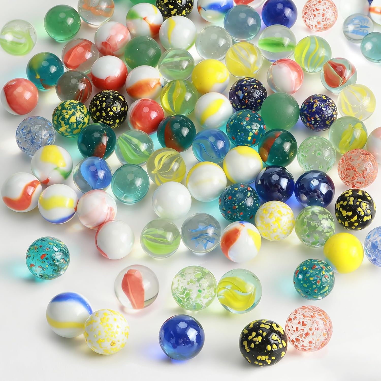 Pack of 100 Glass Marbles, 16 mm Colourful Marbles with Unique Patterns, Glass Marbles Marble Game, Perfect for Children's Games, Decoration & DIY Projects, Mixed Colours