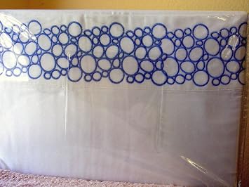 Natural Comfort Coastal Collection 300TC 100% Cotton Embroidery Sheet Set, King, Blue Bubble