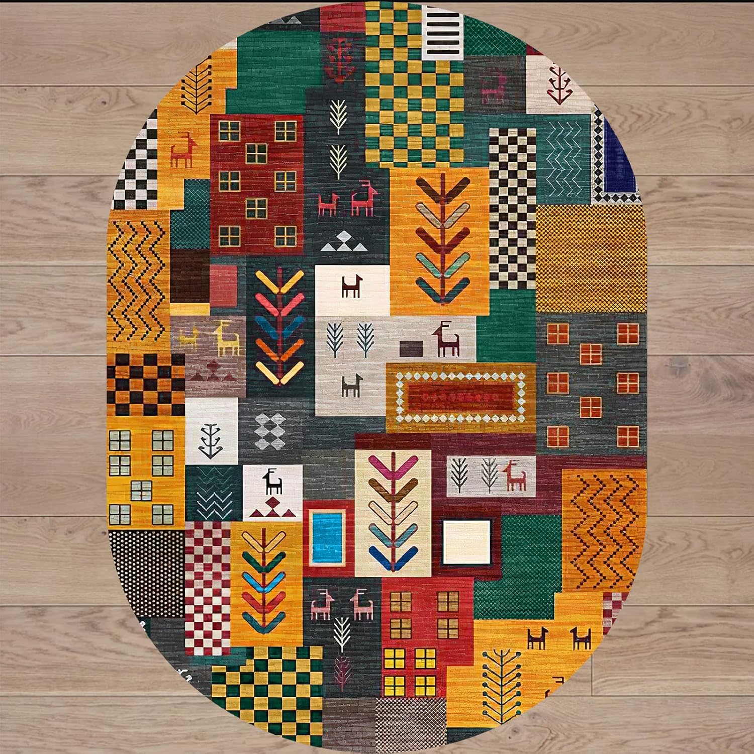 Small Oval Rug Modern for Living Room, Short Pile Carpet Bedroom