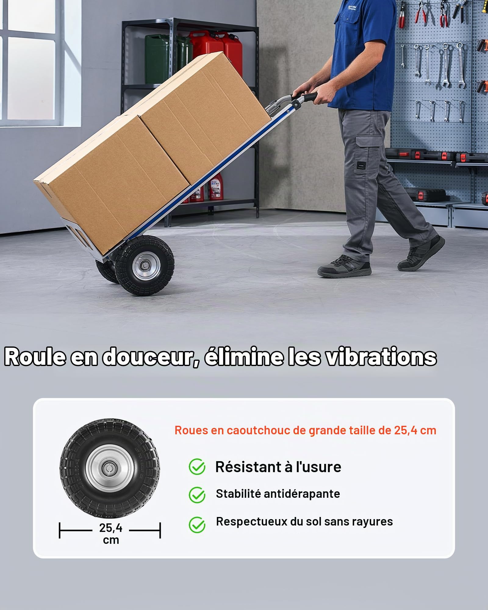 VEVOR Diable Déménagement Capacité de Charge 226,9 kg Diable Robuste Portable en Alliage Aluminium avec Roues, Poignée Antidérapante, Sangle d'Arrimage, pour Manutention Domicile Bureau Entrepôt