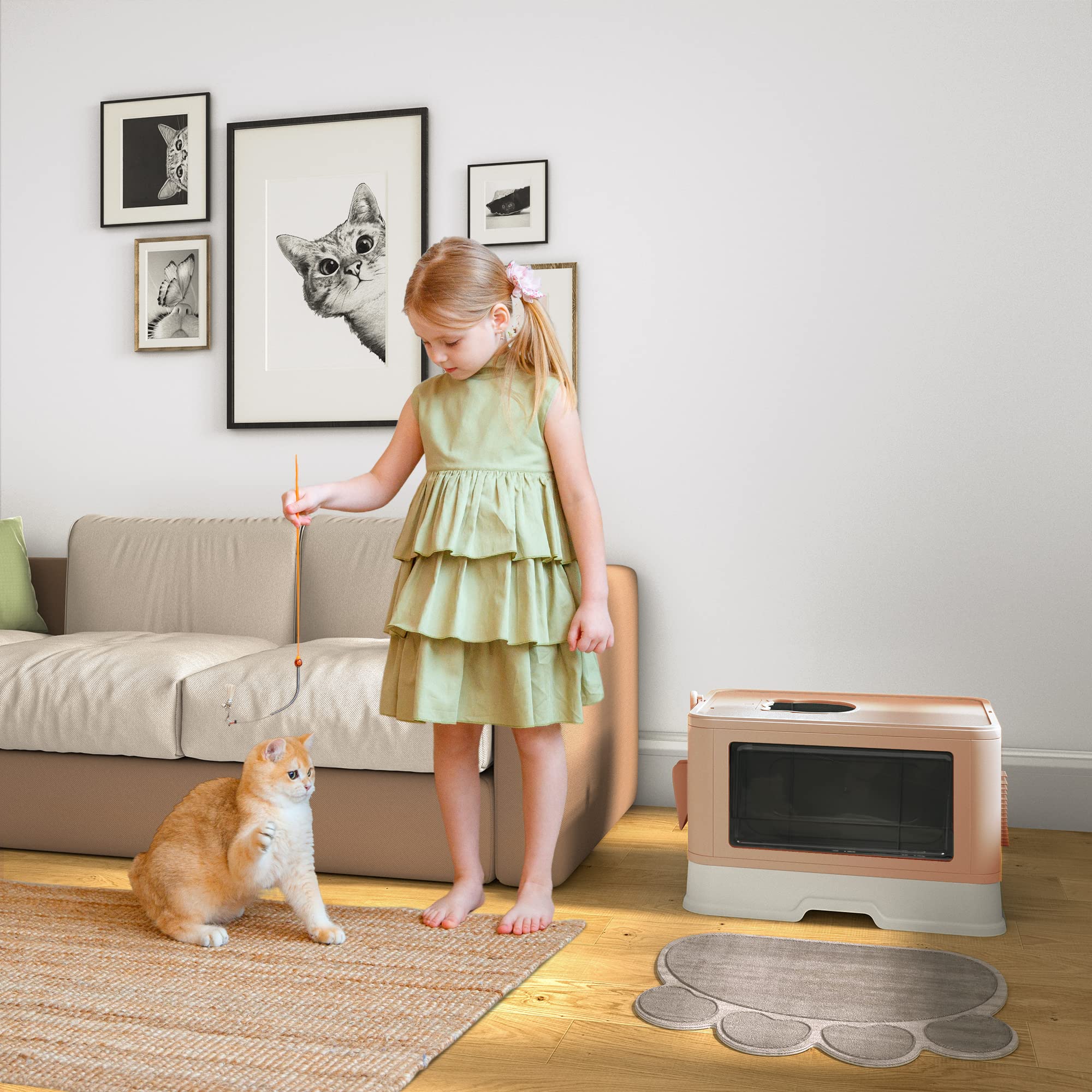 YITAHOME Katzenklo Mit Deckel - Geruchsarme Katzentoilette Mit Streuschaufel & Stauraum Grau