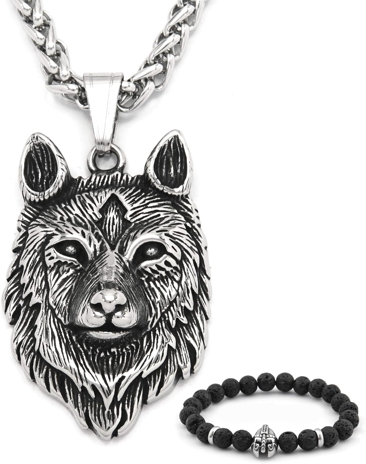 BAVIPOWER Viking Fenrir Head Pendant Stainless Steel Necklace Powerful Pagan Jewelry for Men Women Nordic Talisman Amulet Protection