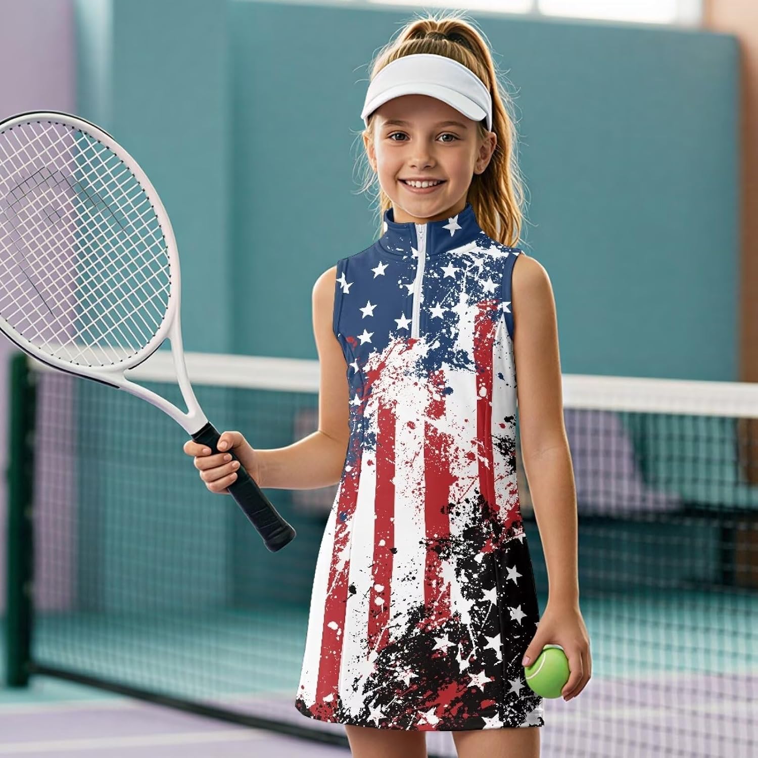 Biyejit Girls Sleeveless Tennis Dress Kids Polo V Neck Golf Dress School Sports Dresses Outfit with Pockets Quick Dry 4-15Y