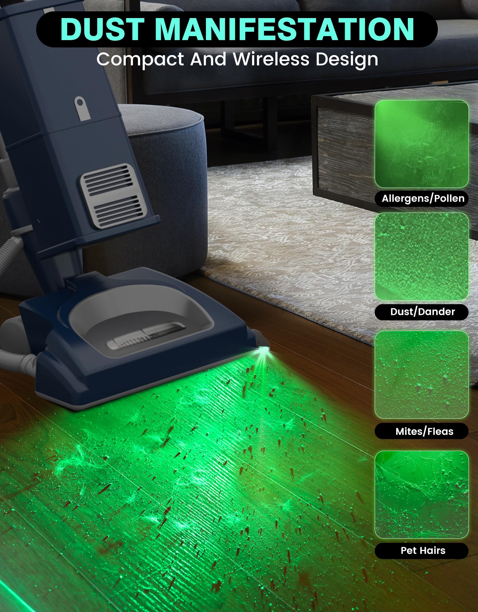tewisefaok Rechargeable Upright Vacuum Cleaner Dust Display LED Light Attachment, Green Light Shark Bissell, Universal Upgrade Vacuum Accessories