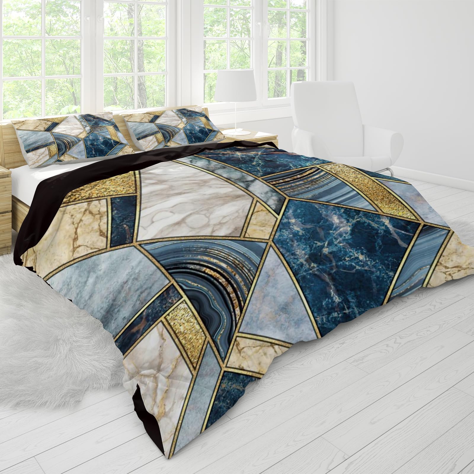 VTRXEG Grey Marble Effect Duvet Cover,geometric Printed Marble Bedding Set,of Microfiber Lightweight Marble Duvet Cover 3pcs for Kids Boys Girls Bedroom Decor (A - Image 3