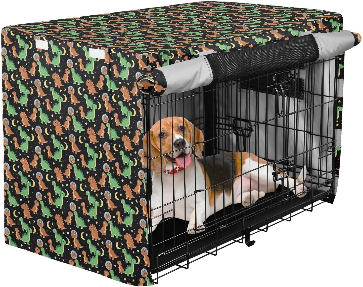 Space Cute Dinosaur Cover for Dog Cage Puppy Wire Cage Covers Rollers Shades 48 Inch