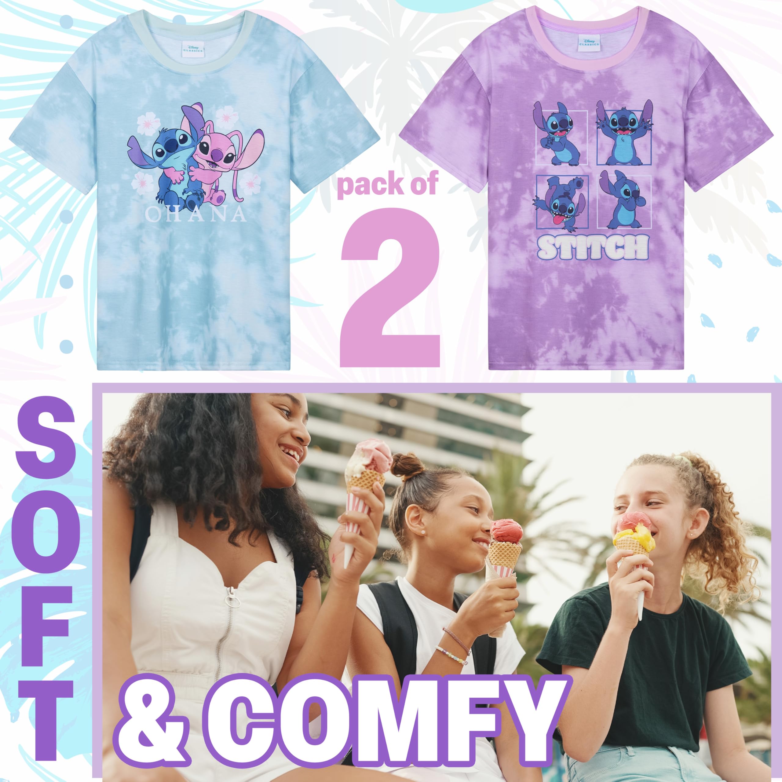 Disney Stitch Pack Camisetas Niña Adolescentes Conjunto de 2 Camisetas Manga Corta Ropa de Verano Niña Regalos para Niños