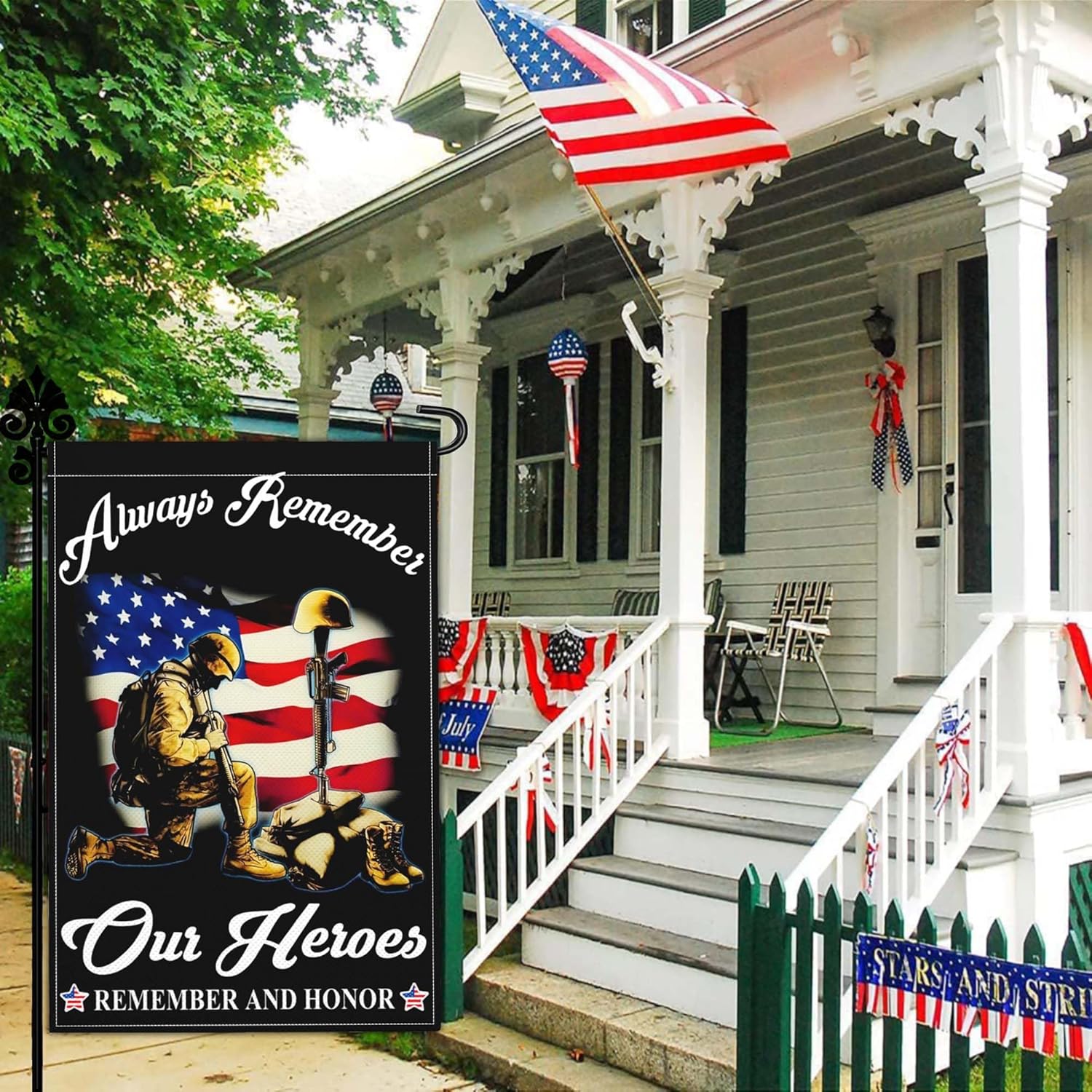 Memorial Day Patriotic Amercian Garden Flag 3Ply 4th of July Yard Flags for Outside 12x18 Inch Double Sided Independence Veterans Day Garden Flag Outdoor House Holiday Decorations - Image 3