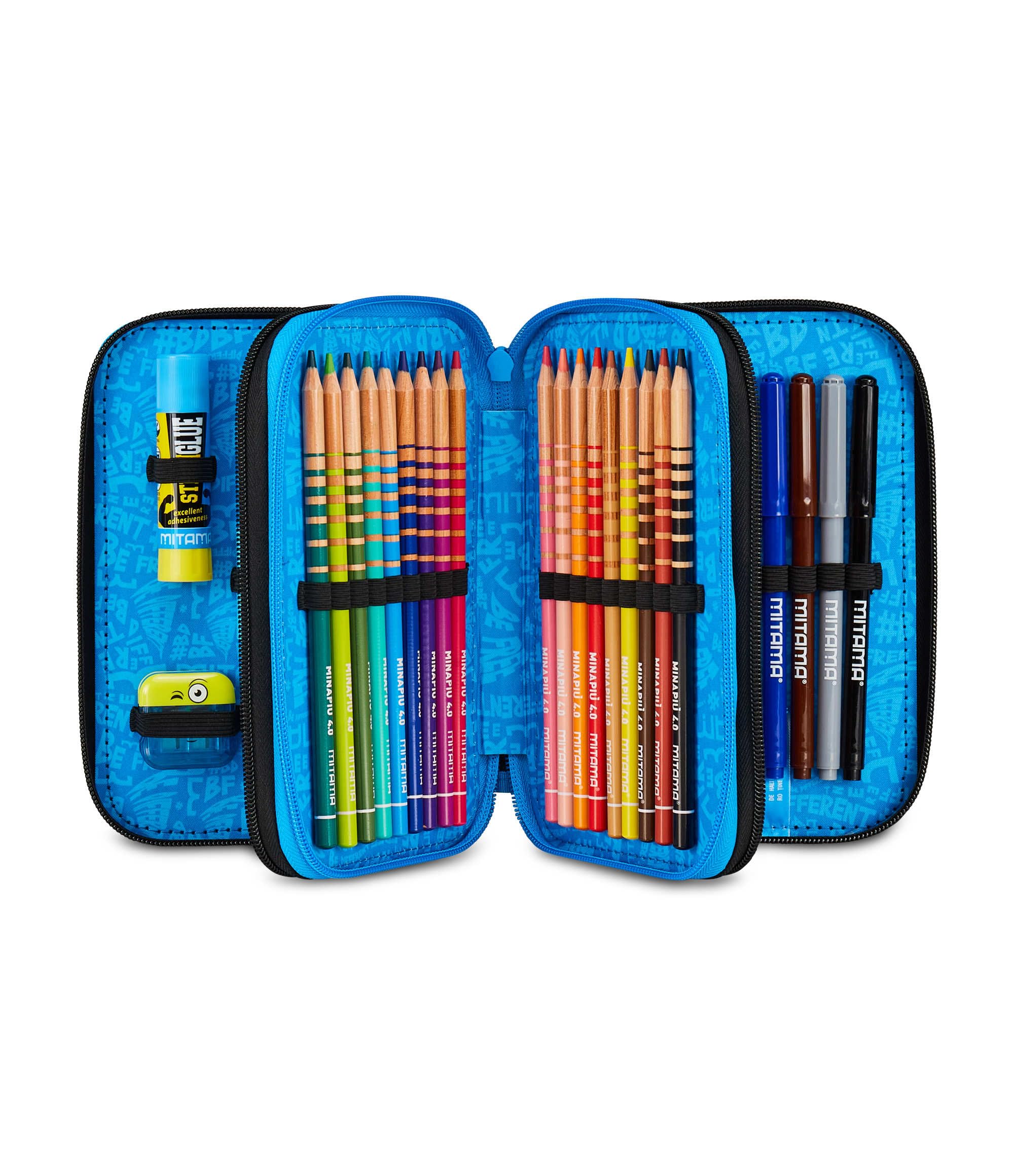 Mitama Astuccio Scuola 3 Scomparti, SCHOOL SKATE, Astuccio attrezzato scuola, 47 pezzi, Per bambini e ragazzi, Scuola e tempo libero