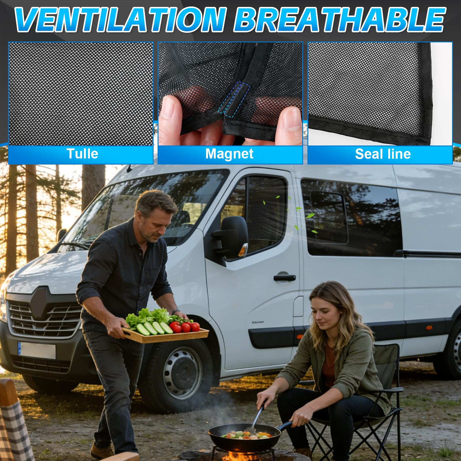 Insektenschutzgitter Compatible con Renault Trafic/F-iat Talento/O-Pel Vivaro 2014-2025,Mosquitera Magnética para Puertas Delanteras (Par), Mosquiteras Transpirables para Camping al Aire Libre