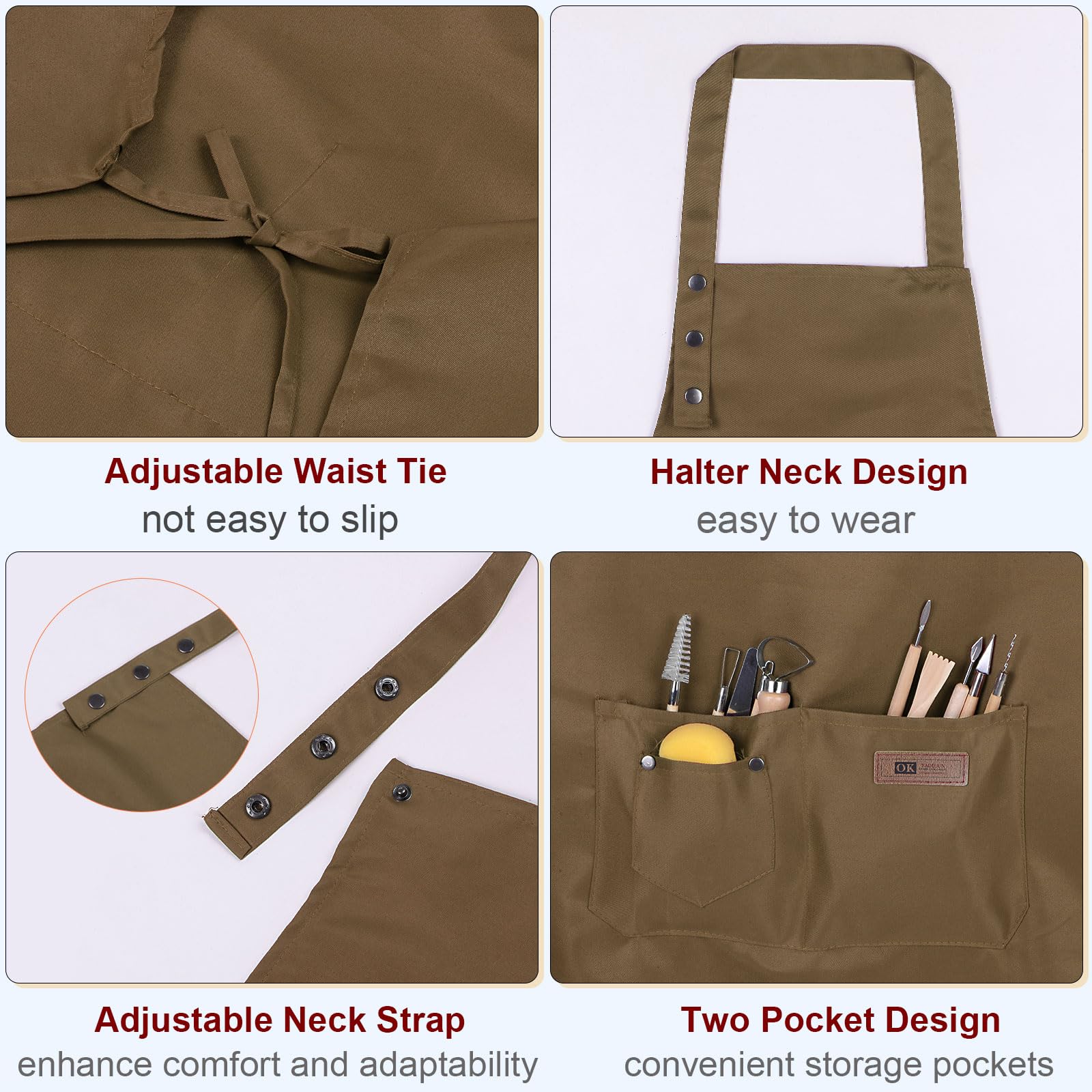 QUARKZMAN Tabliers de cuisine réglables Tablier d'artiste en coton avec poches pour femmes hommes chef cuisine maison restaurant artisanat jardin