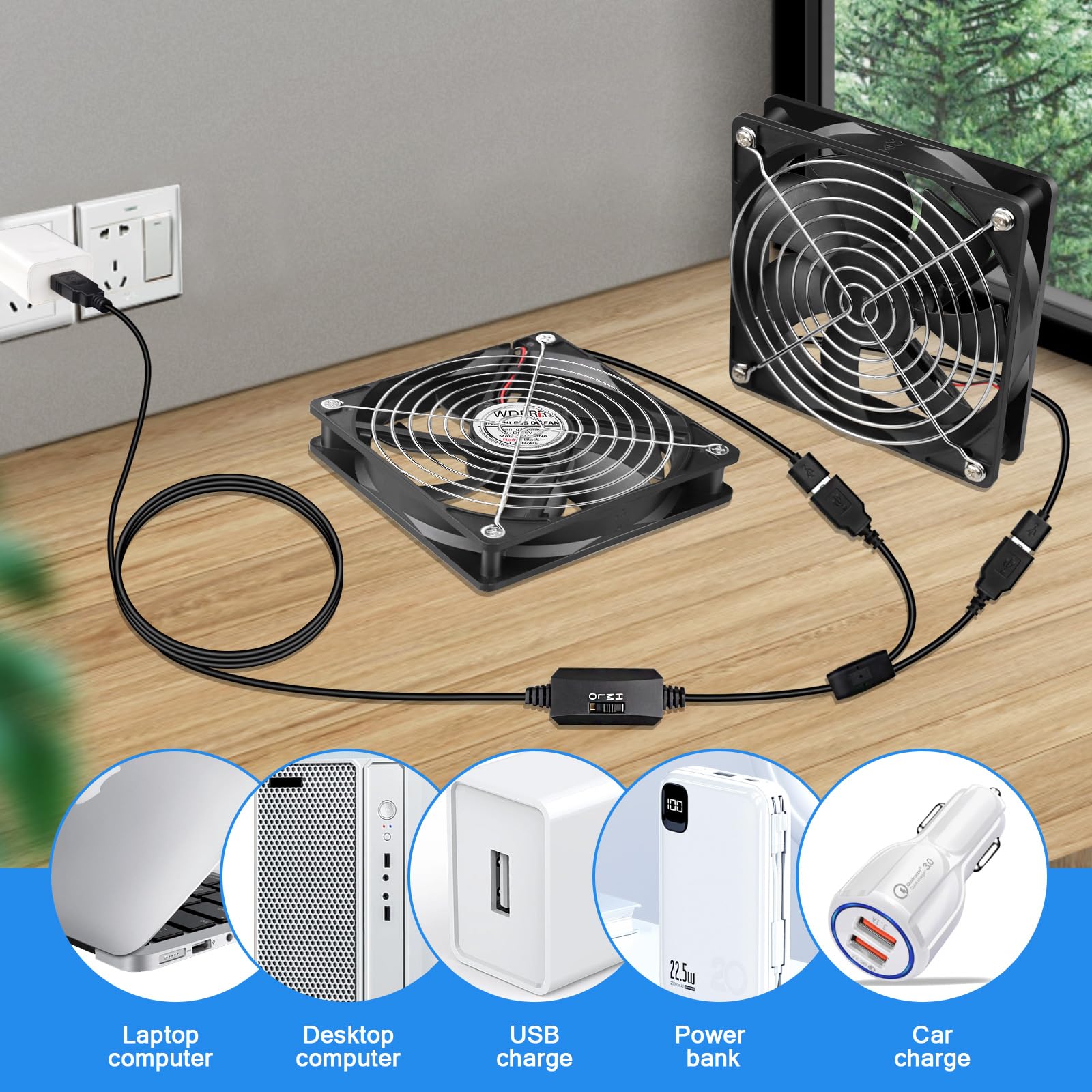 120 mm Computergehäuse, 5 V, USB-betriebener Lüfter, kleiner, leiser flacher Kühler mit Geschwindigkeitsregler für Empfänger/Router