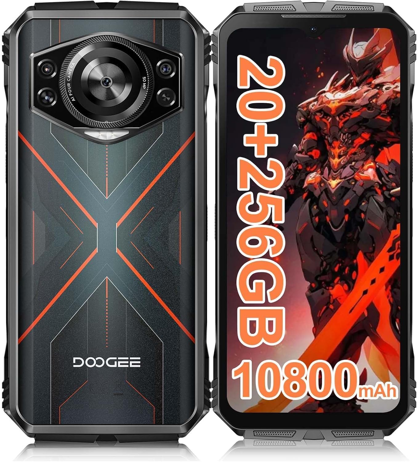 DOOGEE S Cyber Rugged Smartphone, Android 14, 10800mAh Battery Rugged Phone, 20GB RAM +256GB ROM, Expandable to 1TB, 6.58” FHD+ IPS, 50MP AI Camera, Dual SIM 4G, Face Unlock, NFC, OTG(Red)