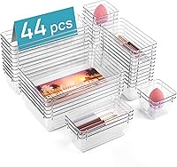 Vtopmart 44-Pack Clear Plastic Drawer Organizers, 4 Sizes Non-Slip Trays for Makeup, Jewelry, Kitchen Utensils, Bathroom & Office Storage