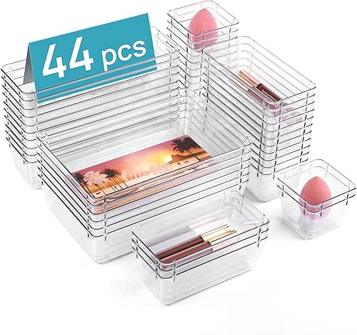 Vtopmart 44 PCS Clear Plastic Drawer Organizers Set, 4-Size Versatile