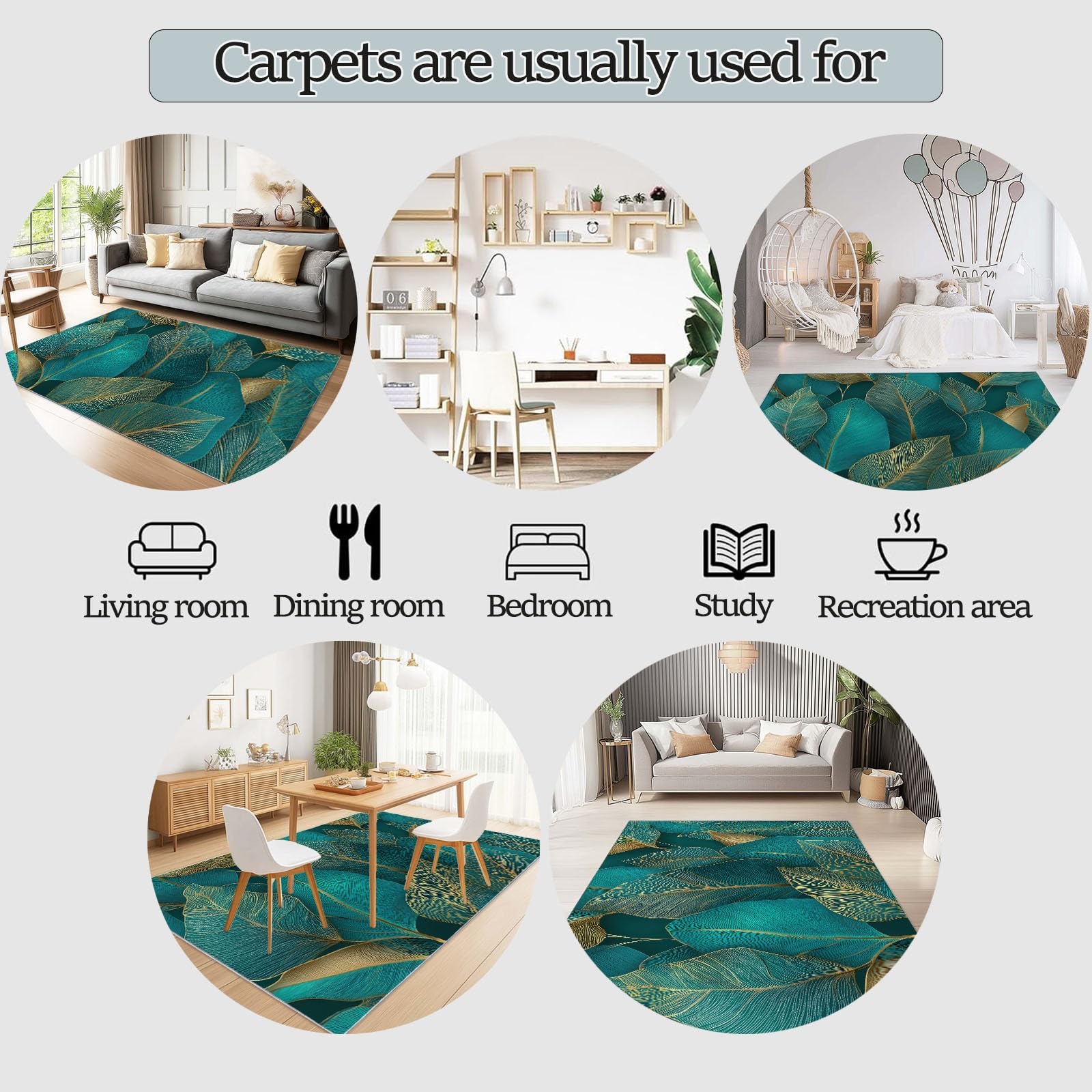 Luxe Moderne Léger Tapis Salon Poil Ras, 160 x 230 cm Minimaliste Bleu-Vert Botanique Feuilles Tapis de Salon et Doux, Tapis Chambre Adulte Descente Antidérapant Moquette Salon pour Salle à Manger