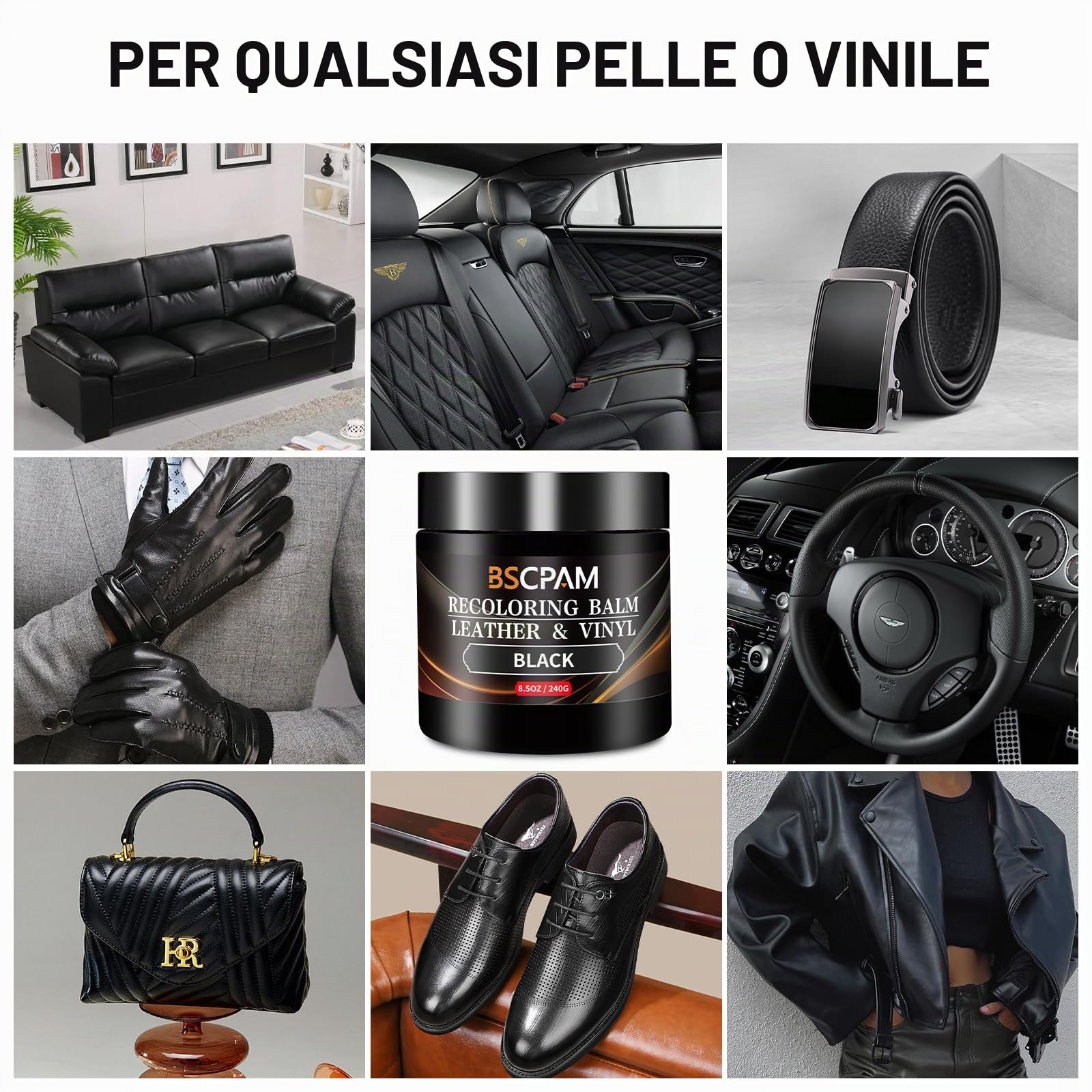 Riparazione Pelle Kit,Nero Tintura Pelle,Ripara Pelle Divano per Graffi/Macchie,Rinnova Volante in Pelle,Sedili Auto,Divano,Sofa,Giacca,Scarpe,Sella Riparare Sbiaditure,Crepe,Graffi sul Cuo
