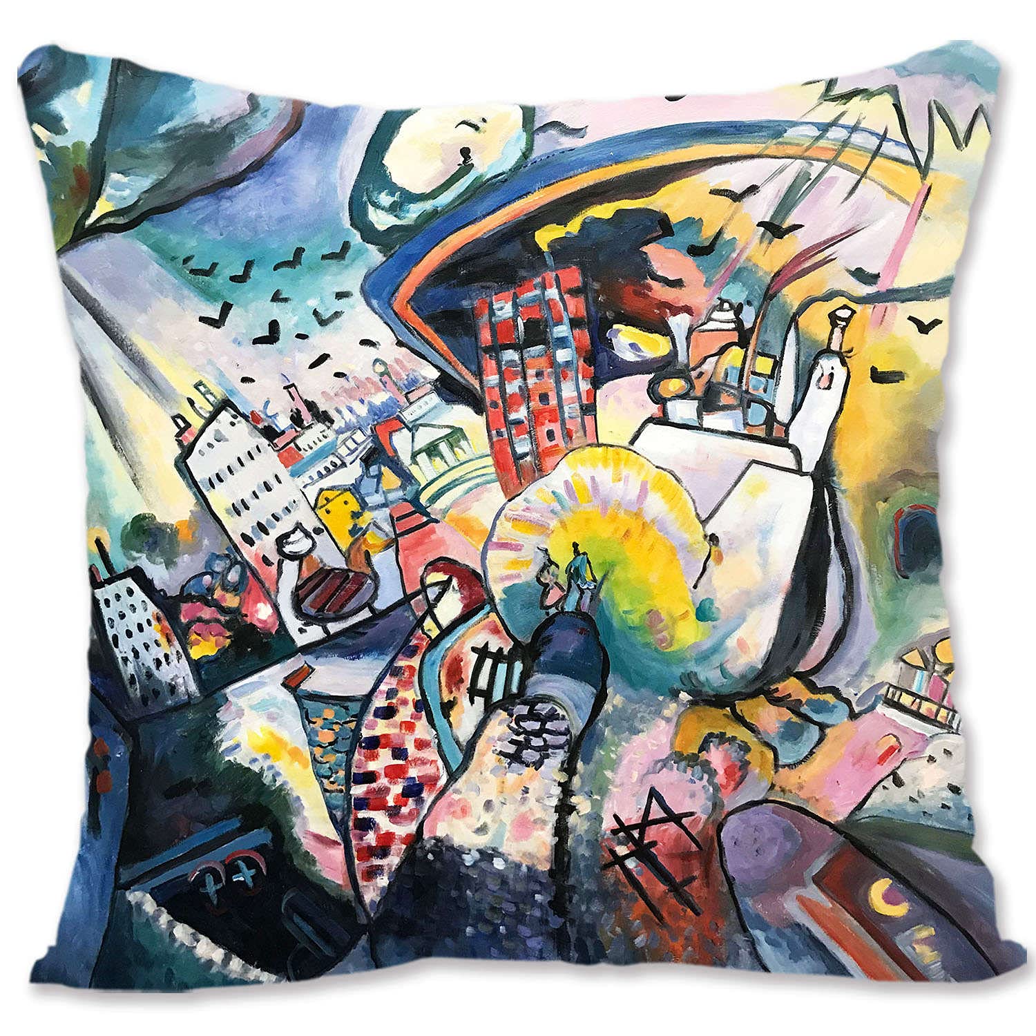 BONNIU Federa Copricuscino Decorativo con Cerniera 40X60 cm Federe Cuscini Velluto Astratto Art Deco - Kandinsky - Giallo Blu Rosso 1925 B0044
