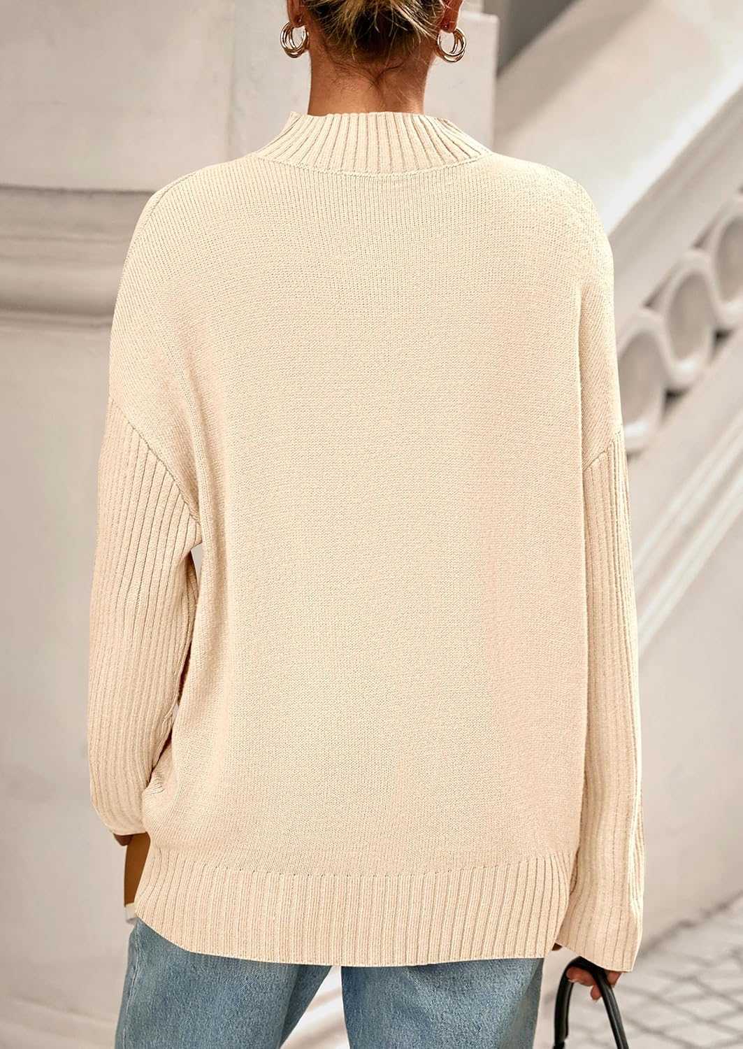 PRETTYGARDEN Casual Long Sleeve Oversized Sweaters for Women 2026 Loose Mock Neck Pullover Sweater Ribbed Knit Fall Clothes - Image 4