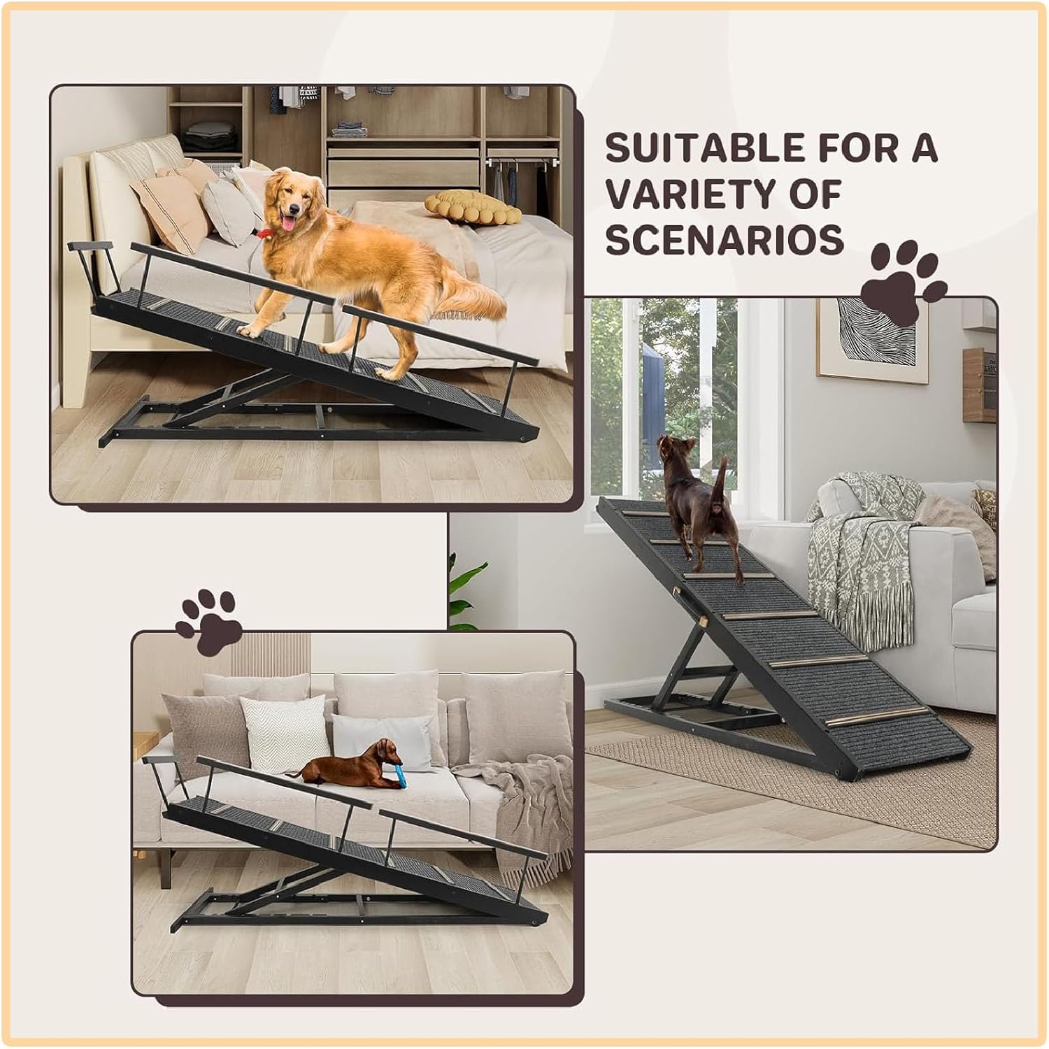 Dog Ramp, for High Bed, Couch, Car, Pet Ramps, Pet Steps Large with High Traction Mat & Safety Side Rails for Small Medium Large Older Pets, up to 250 lbs
